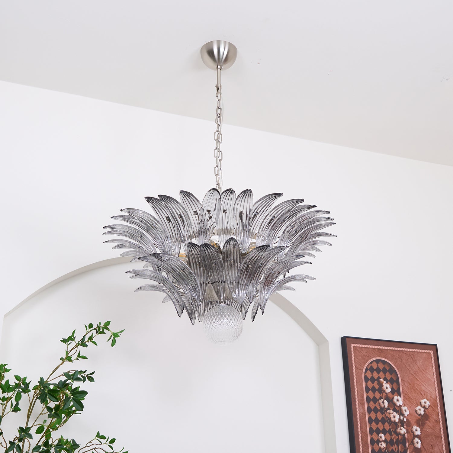 Aurora Chandelier Palmette Clear Murano Glass Leaf Layered - Blowlighting