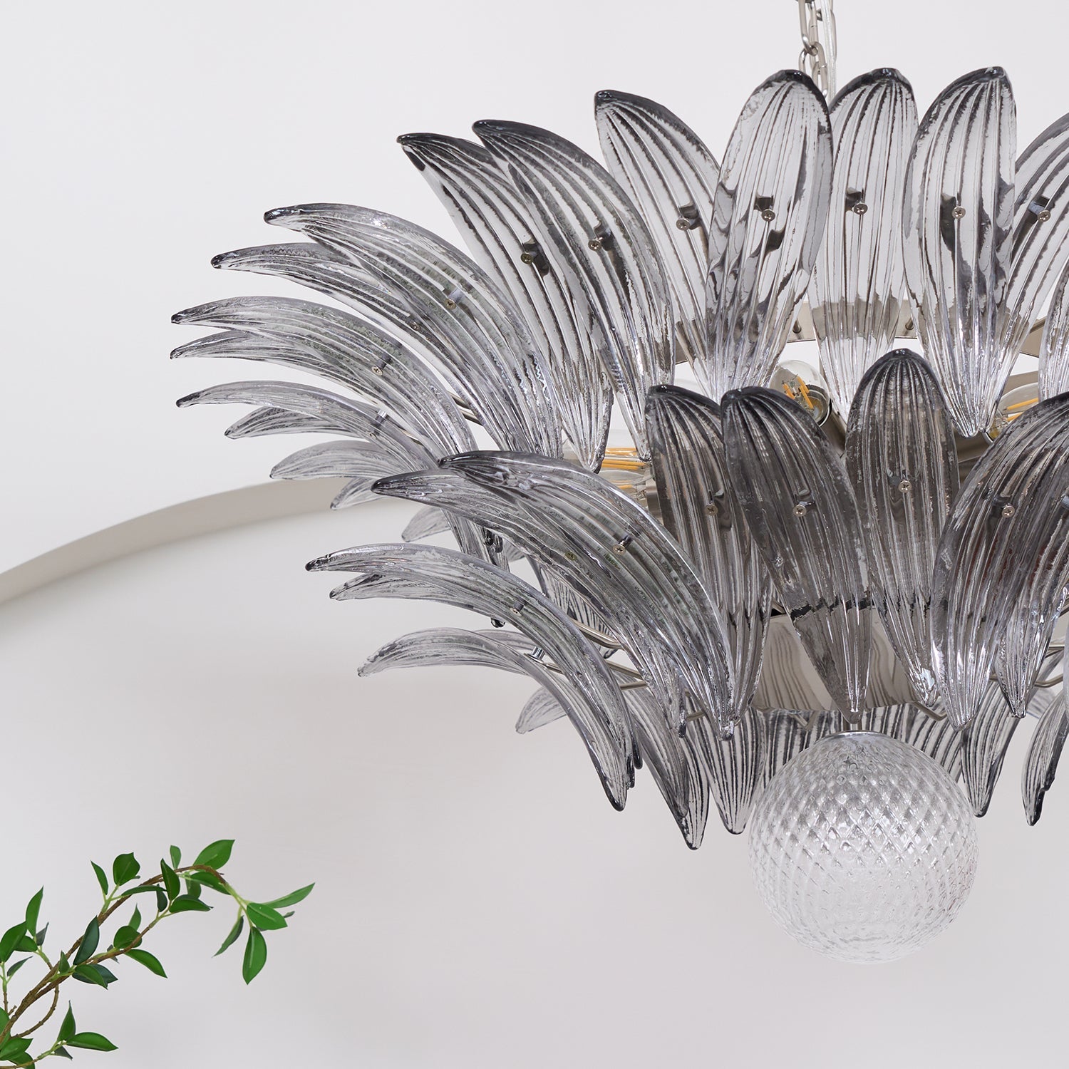 Aurora Chandelier Palmette Clear Murano Glass Leaf Layered - Blowlighting