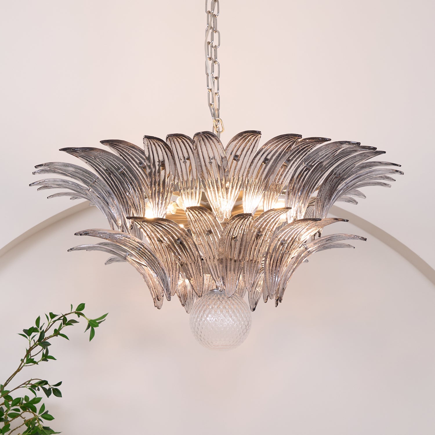 Aurora Chandelier Palmette Clear Murano Glass Leaf Layered - Blowlighting