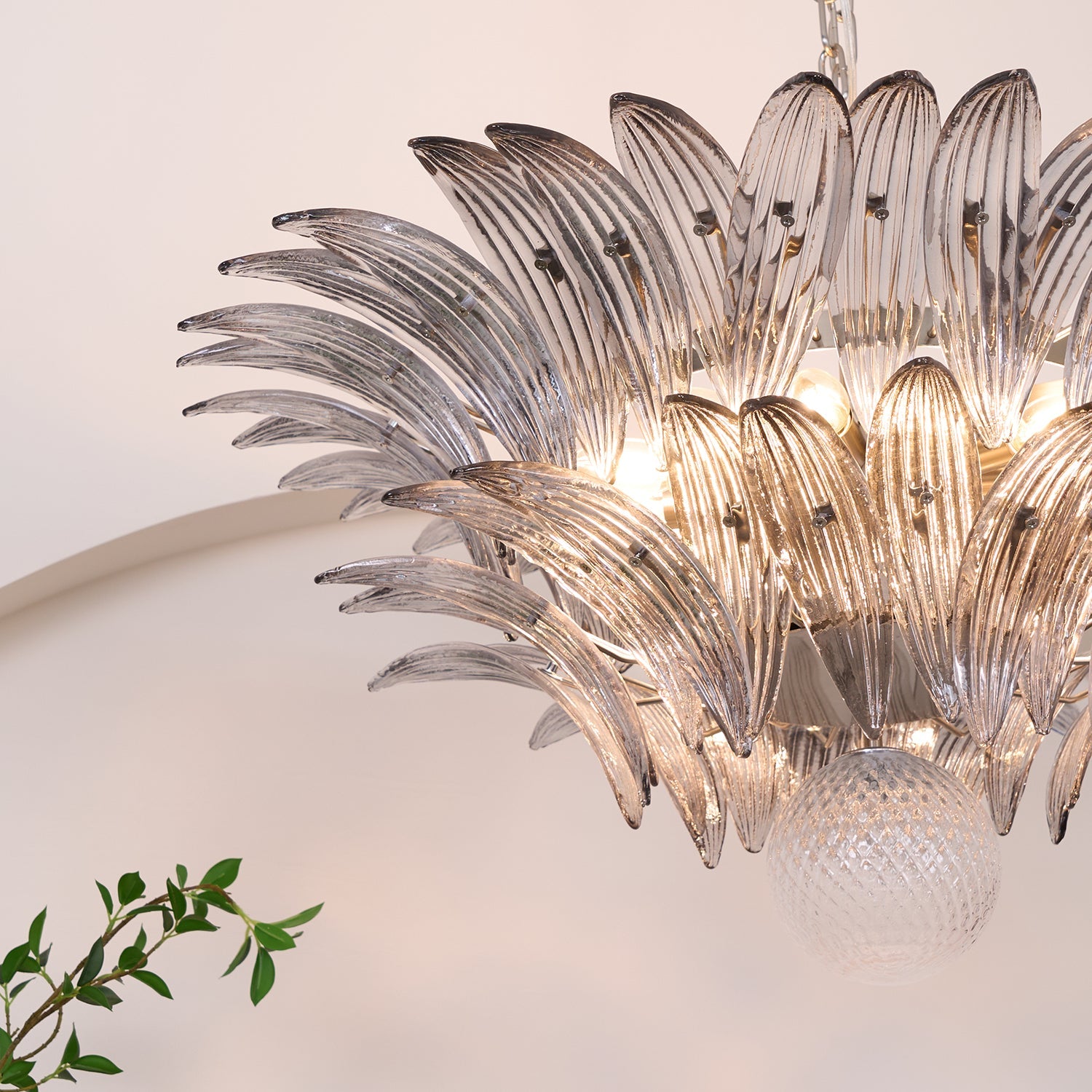 Aurora Chandelier Palmette Clear Murano Glass Leaf Layered - Blowlighting