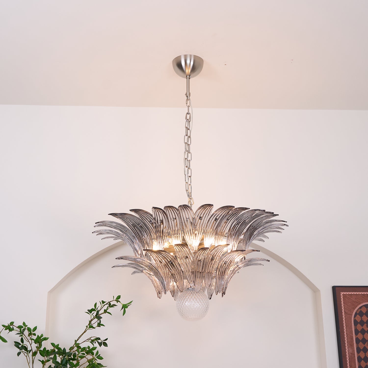 Aurora Chandelier Palmette Clear Murano Glass Leaf Layered - Blowlighting
