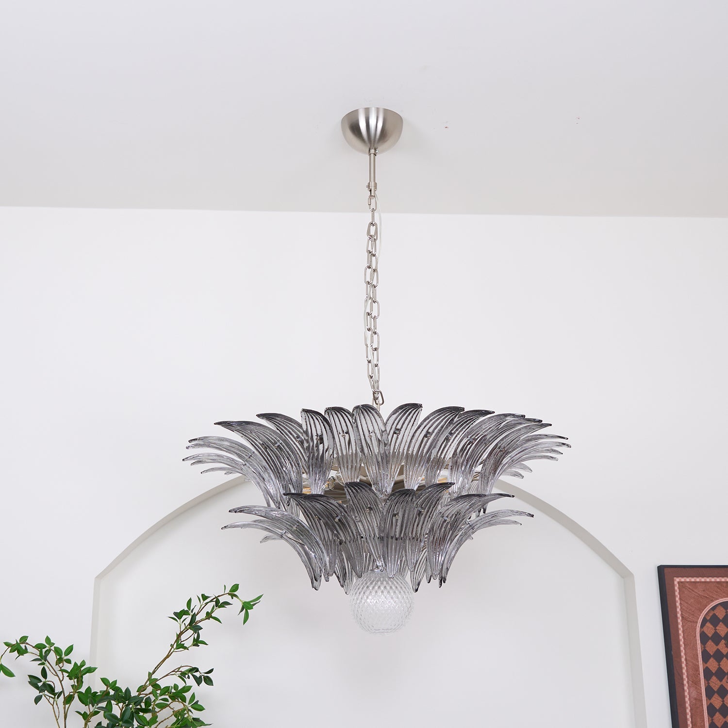 Aurora Chandelier Palmette Clear Murano Glass Leaf Layered - Blowlighting