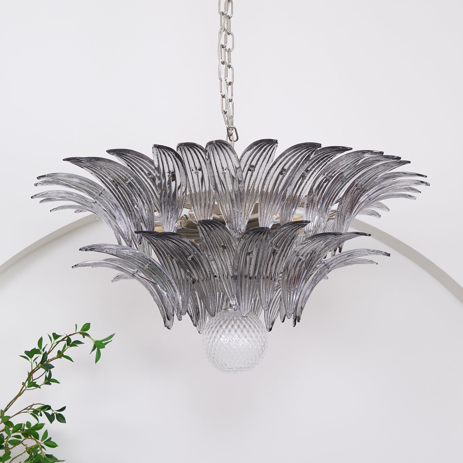 Aurora Chandelier Palmette Clear Murano Glass Leaf Layered - Blowlighting