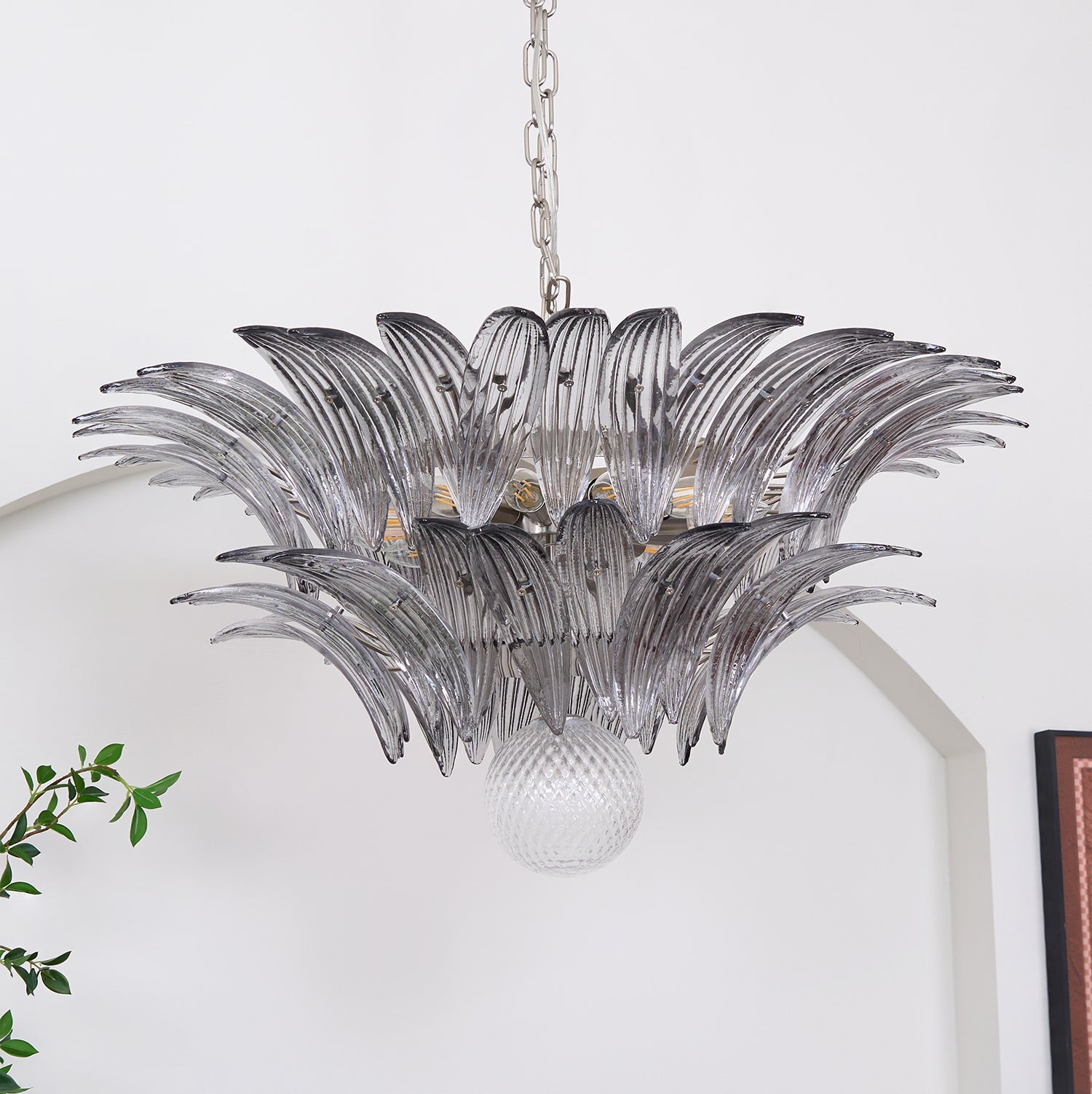 Aurora Chandelier Palmette Clear Murano Glass Leaf Layered - Blowlighting