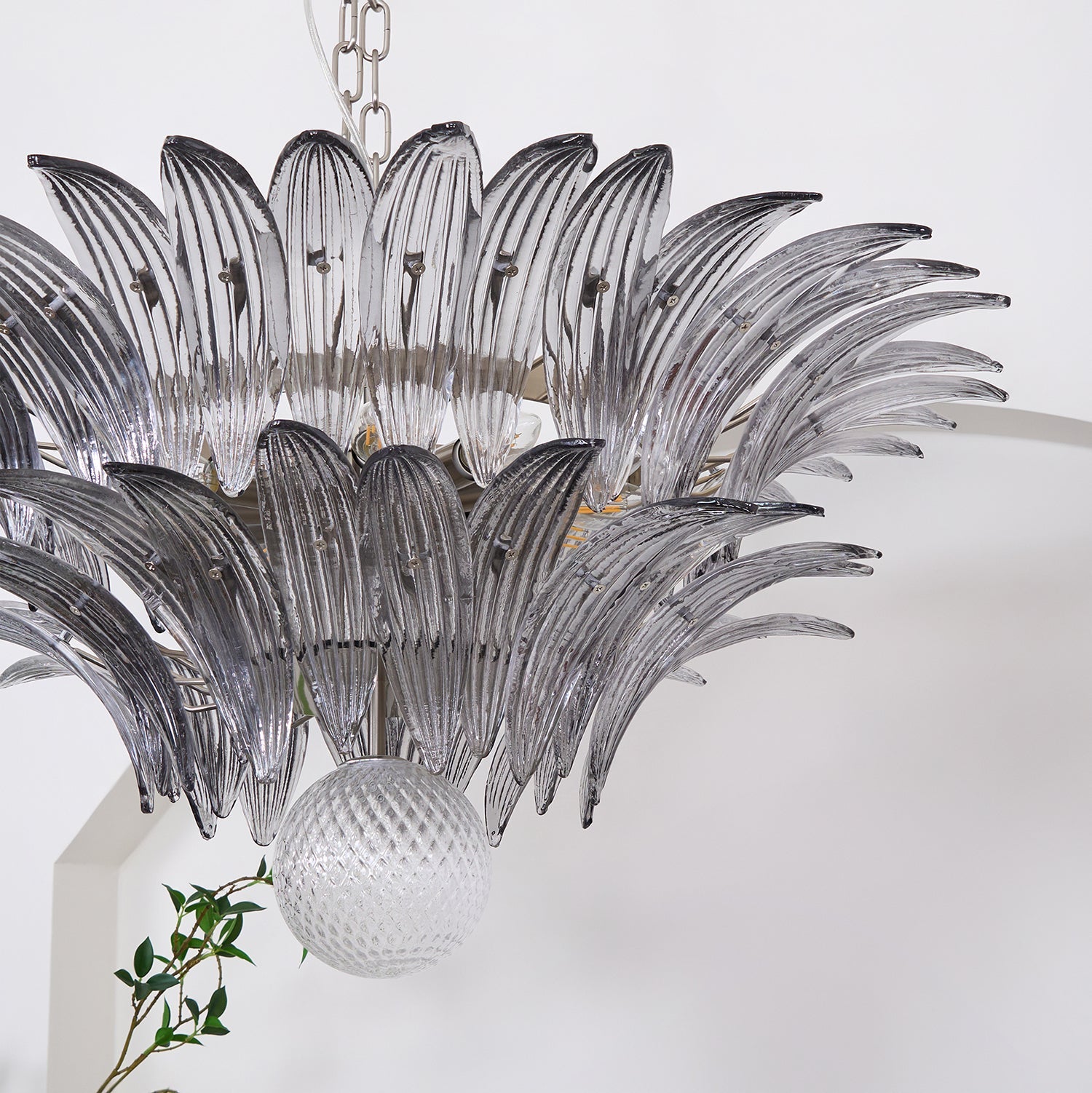 Aurora Chandelier Palmette Clear Murano Glass Leaf Layered - Blowlighting