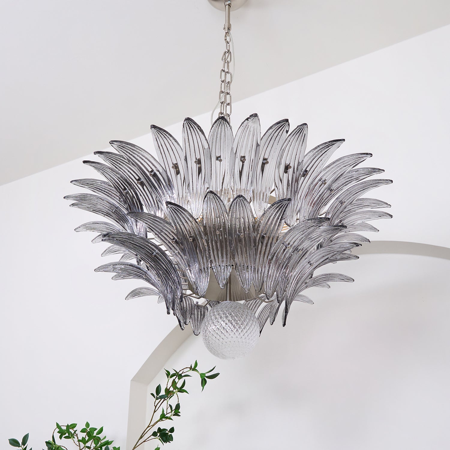 Aurora Chandelier Palmette Clear Murano Glass Leaf Layered - Blowlighting