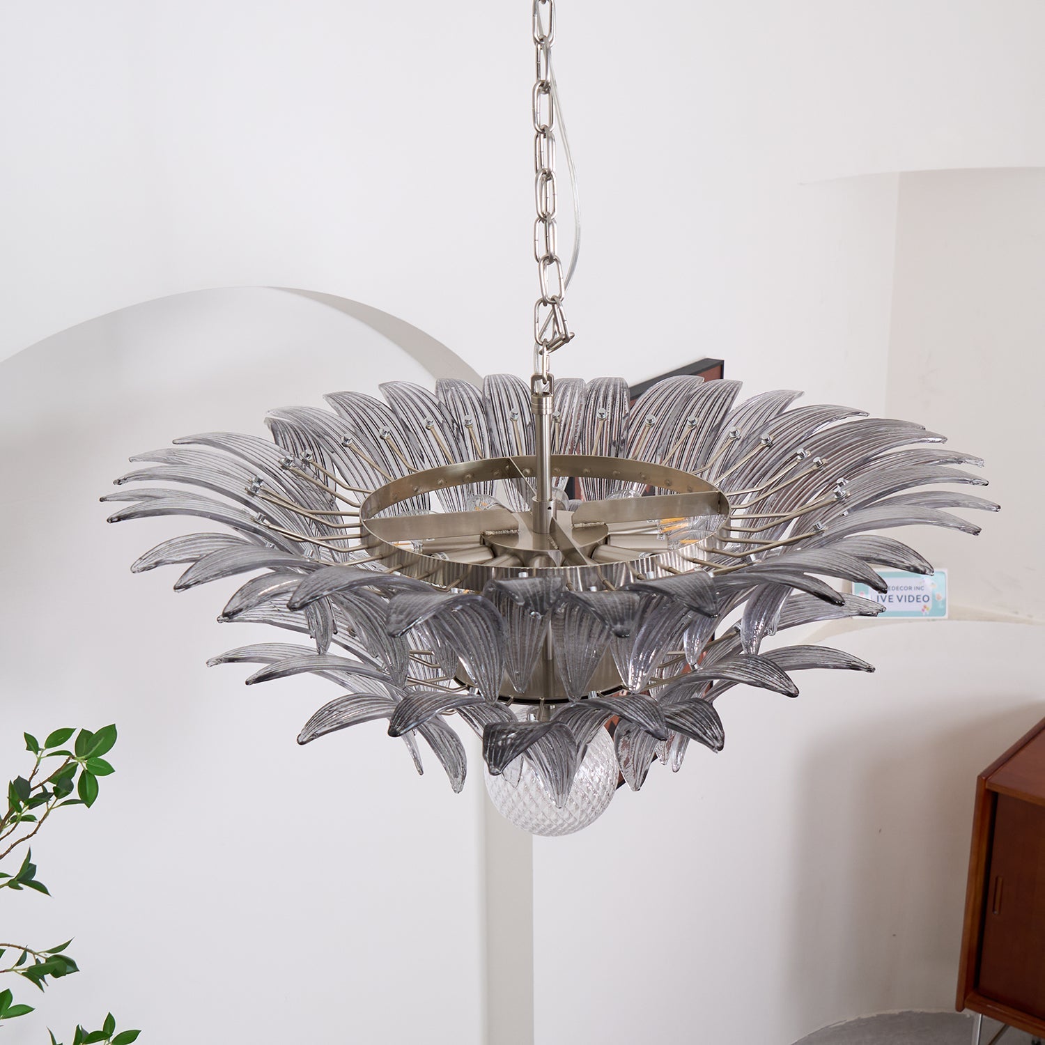 Aurora Chandelier Palmette Clear Murano Glass Leaf Layered - Blowlighting