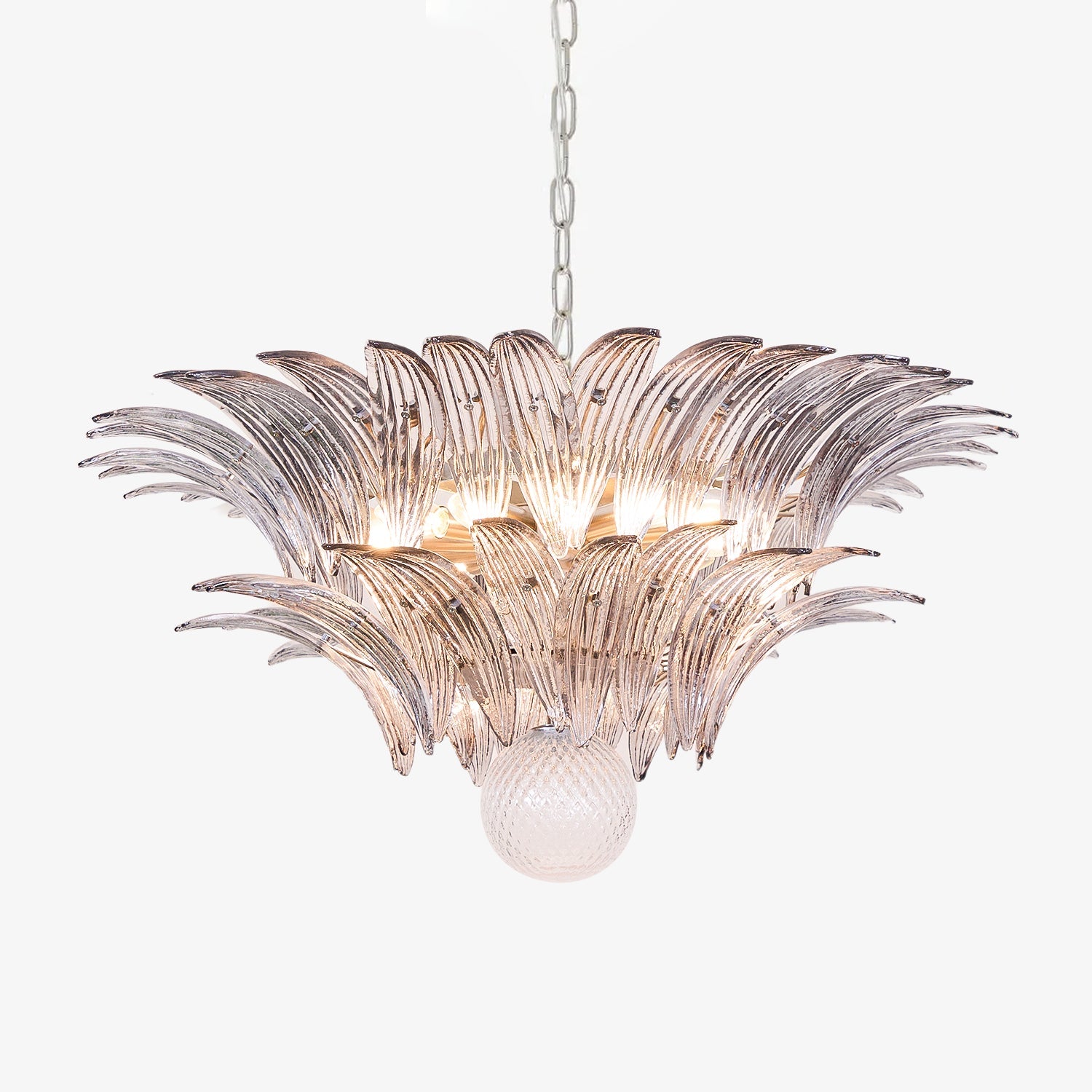 Aurora Chandelier Palmette Clear Murano Glass Leaf Layered - Blowlighting