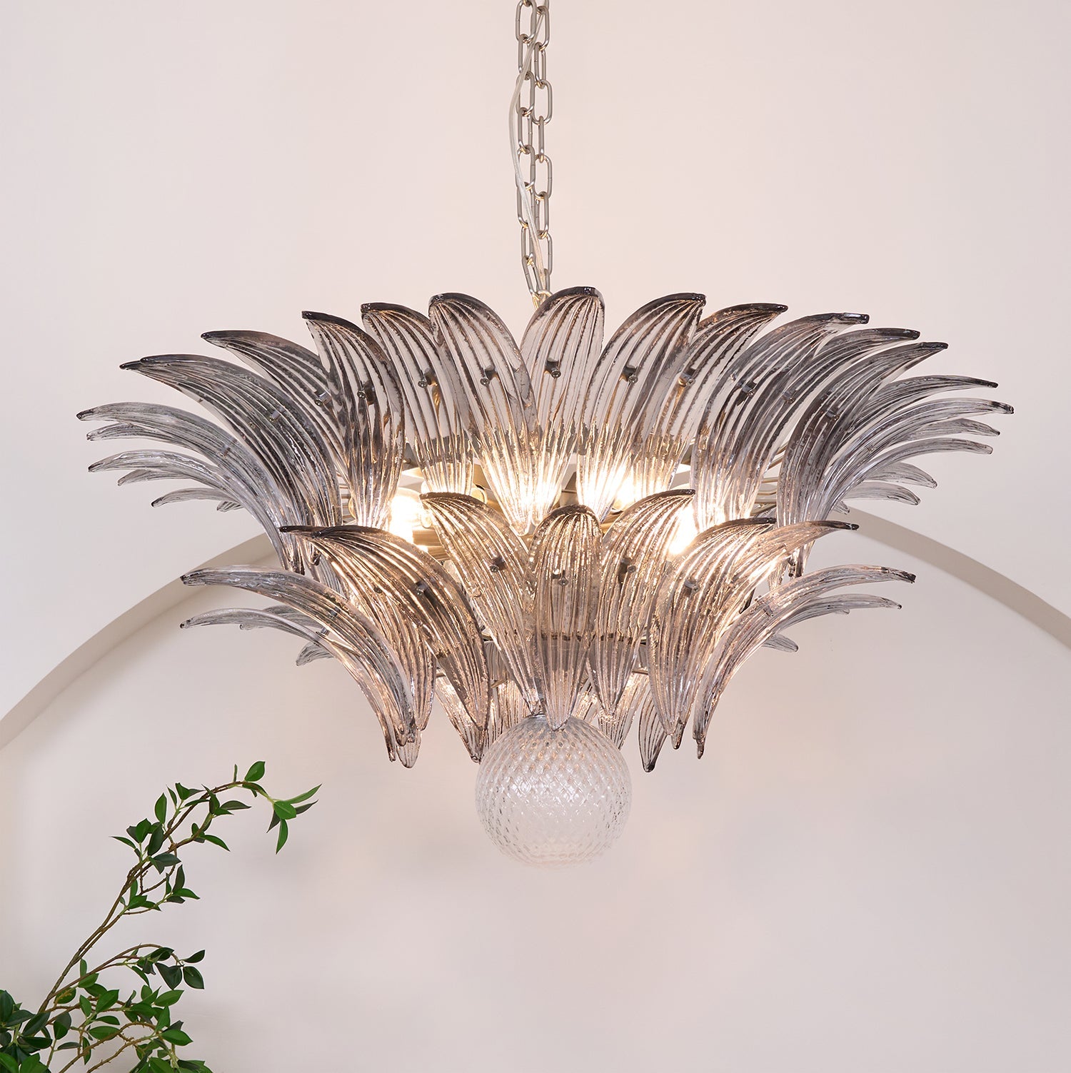 Aurora Chandelier Palmette Clear Murano Glass Leaf Layered - Blowlighting