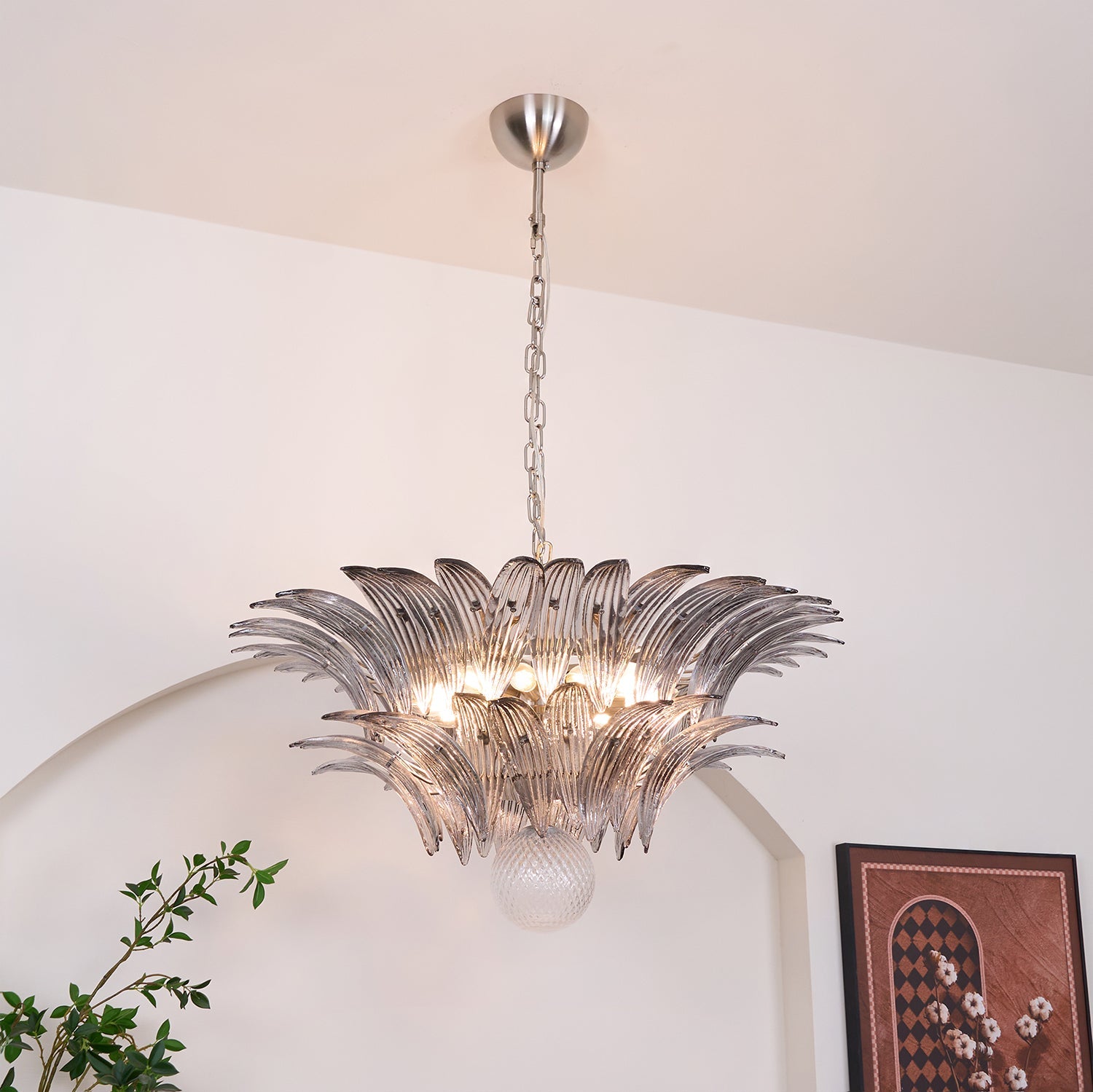 Aurora Chandelier Palmette Clear Murano Glass Leaf Layered - Blowlighting