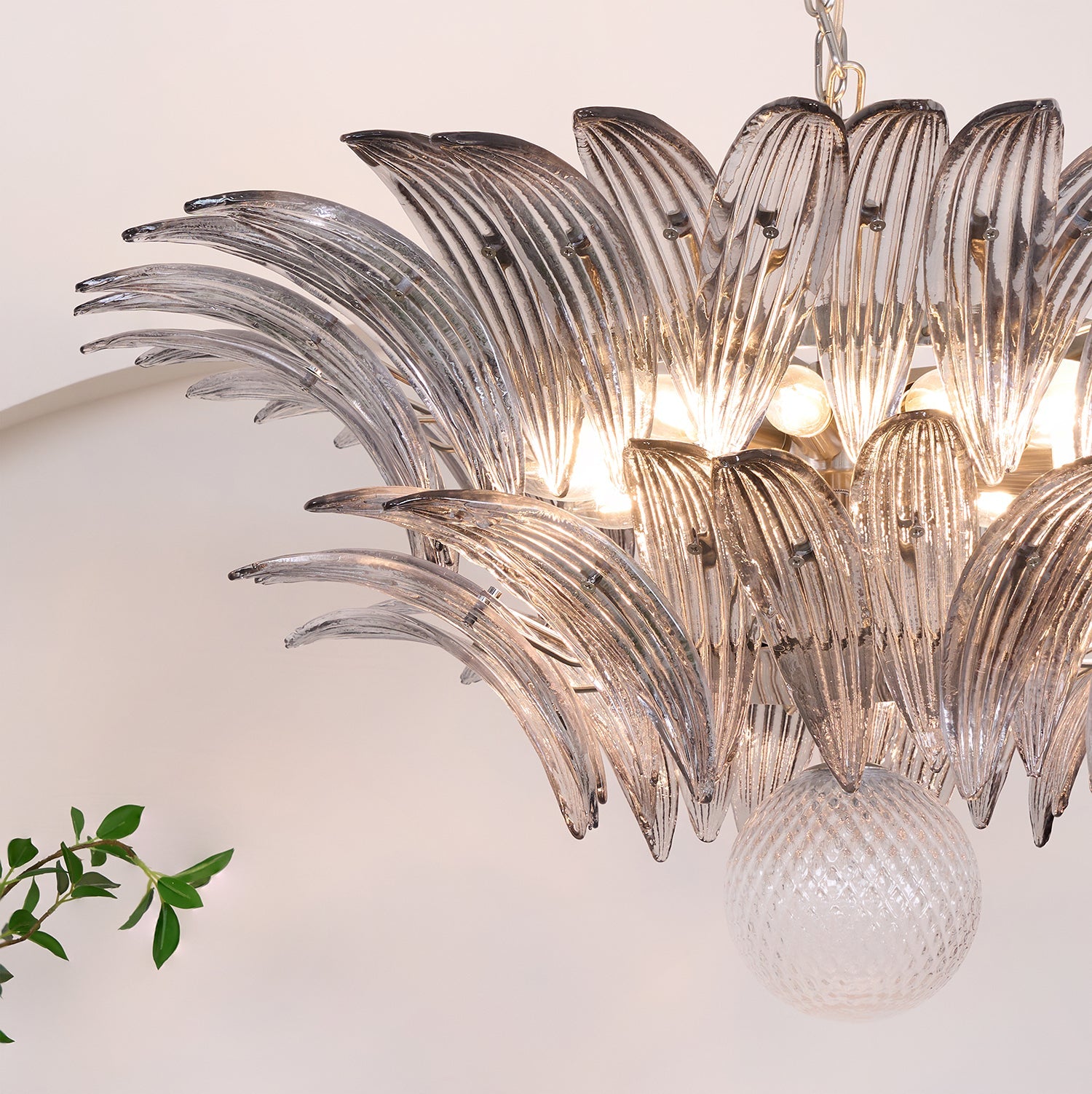 Aurora Chandelier Palmette Clear Murano Glass Leaf Layered - Blowlighting