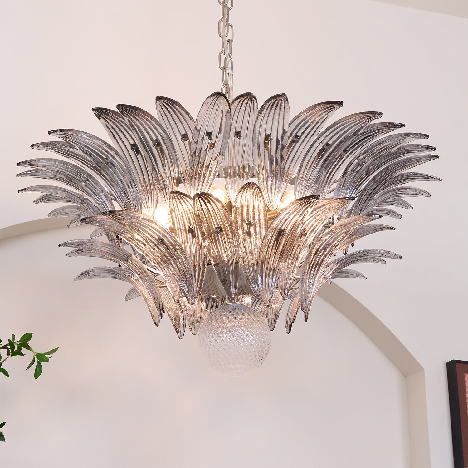 Aurora Chandelier Palmette Clear Murano Glass Leaf Layered - Blowlighting