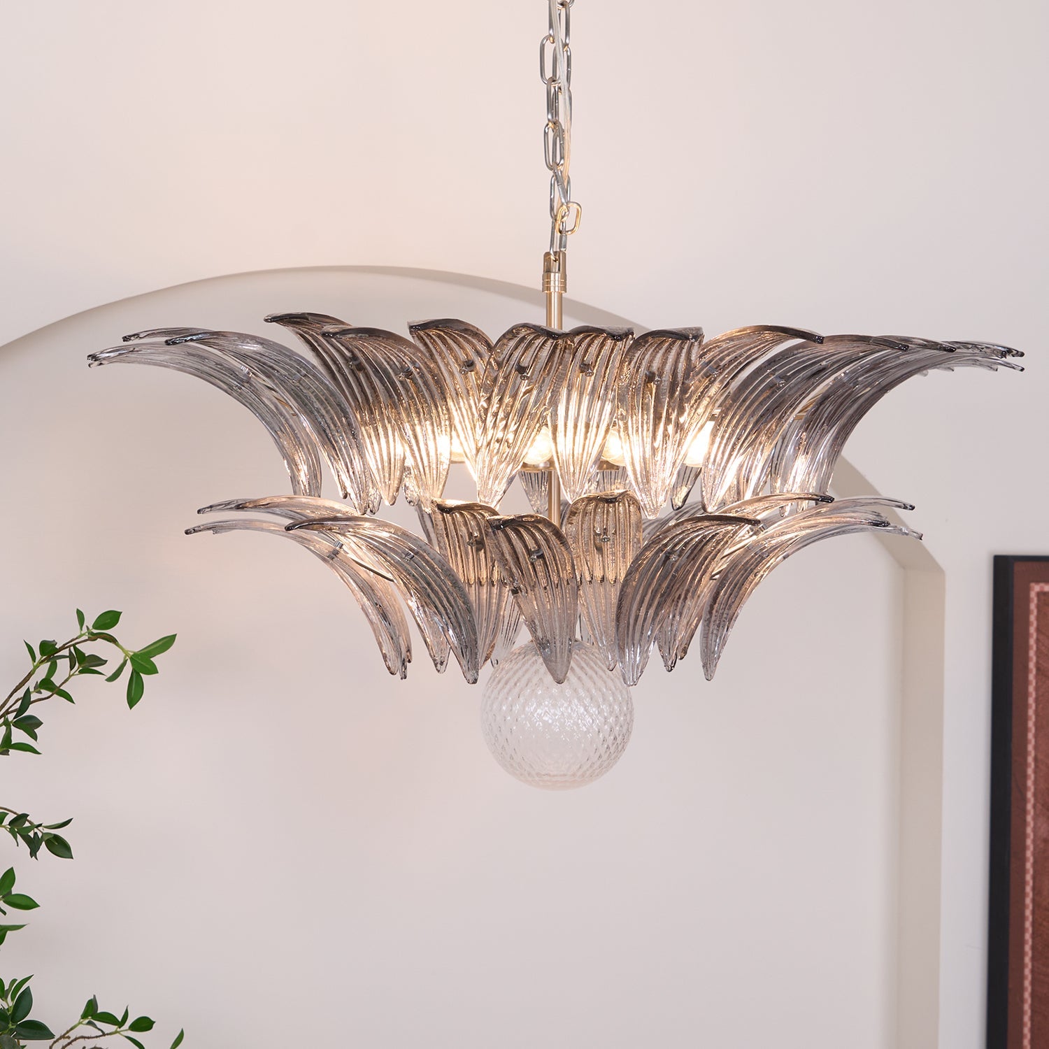 Aurora Chandelier Palmette Clear Murano Glass Leaf Layered - Blowlighting