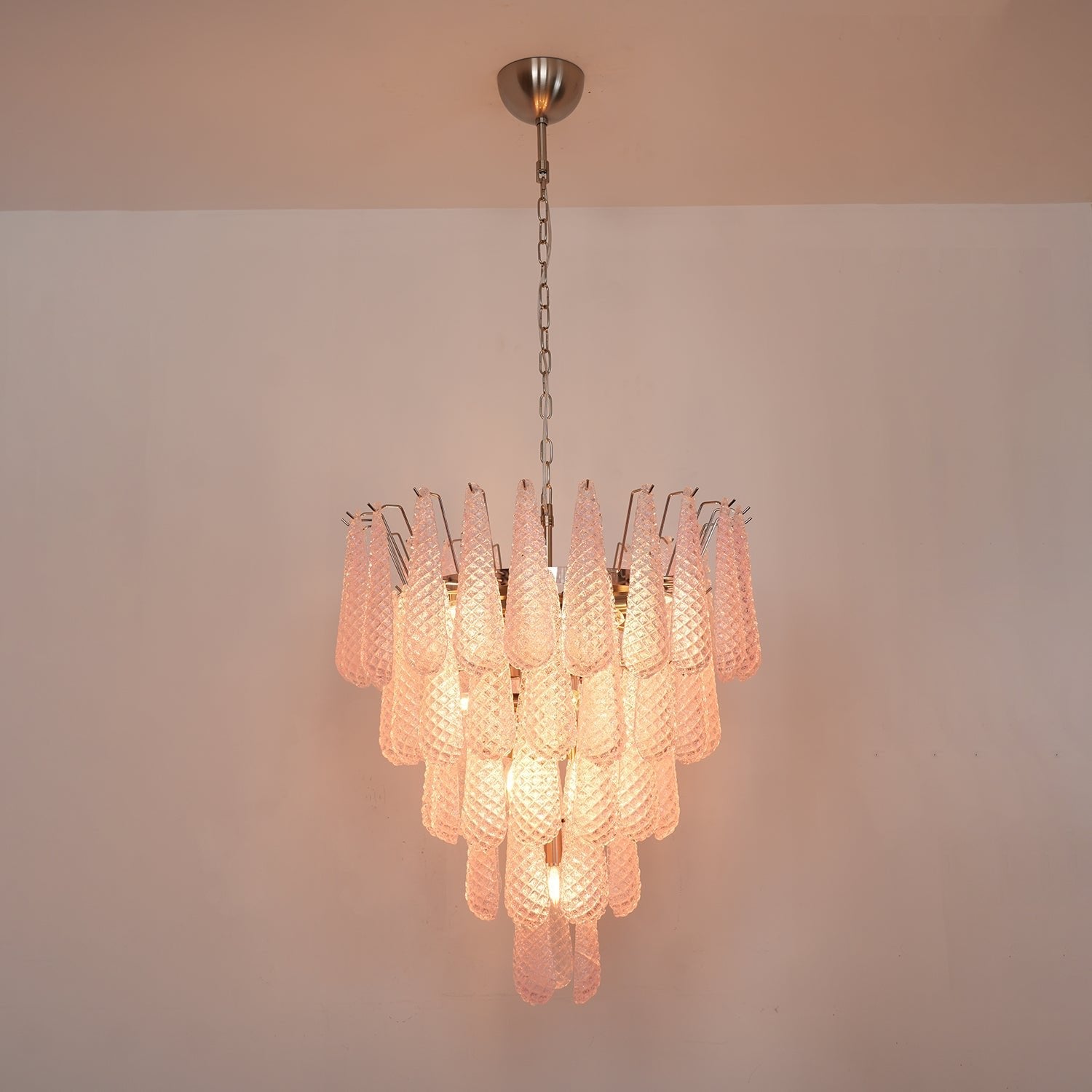 Aurora Chandelier Pink Droplet Murano Glass Diamond Pattern Waterfall - Blowlighting