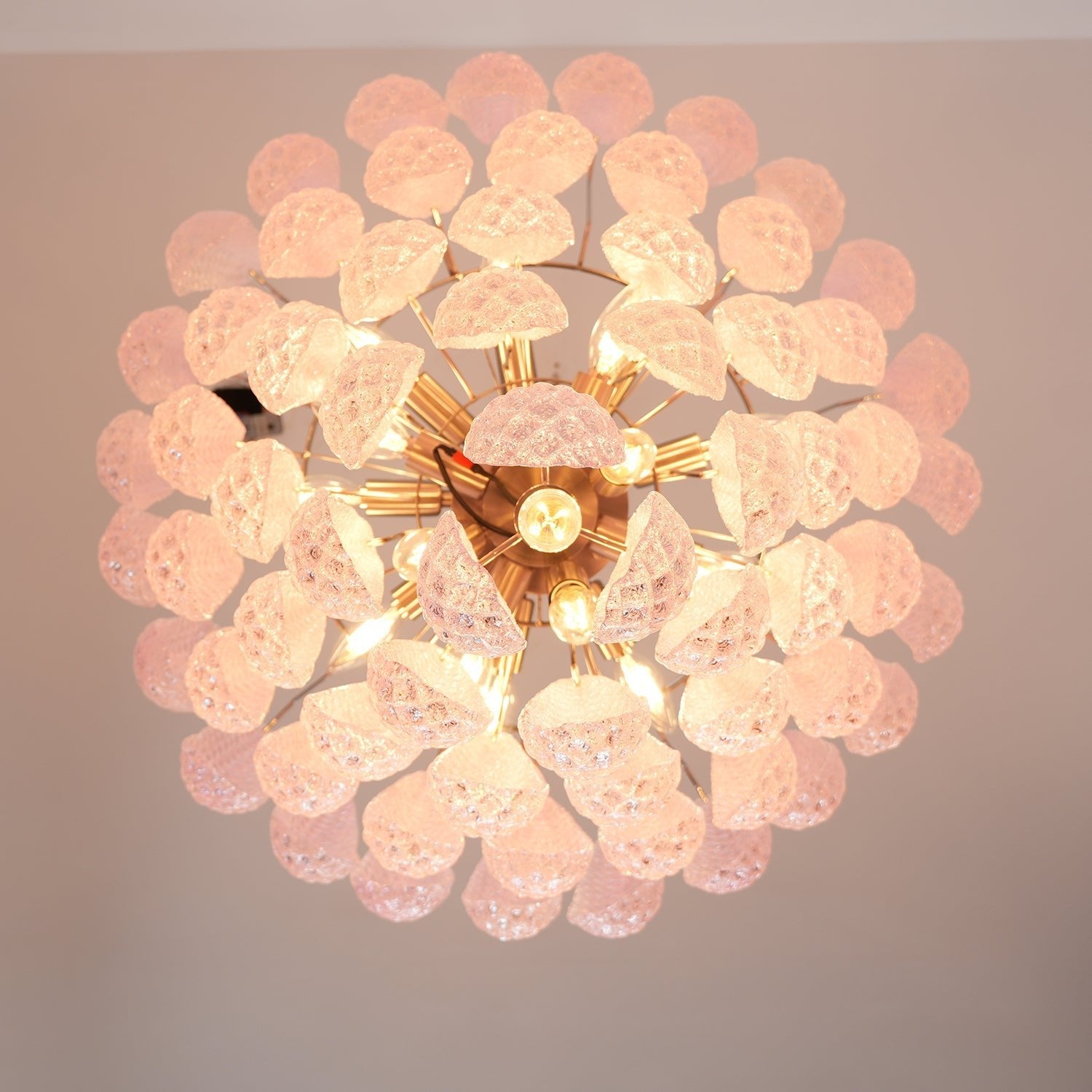 Aurora Chandelier Pink Droplet Murano Glass Diamond Pattern Waterfall - Blowlighting