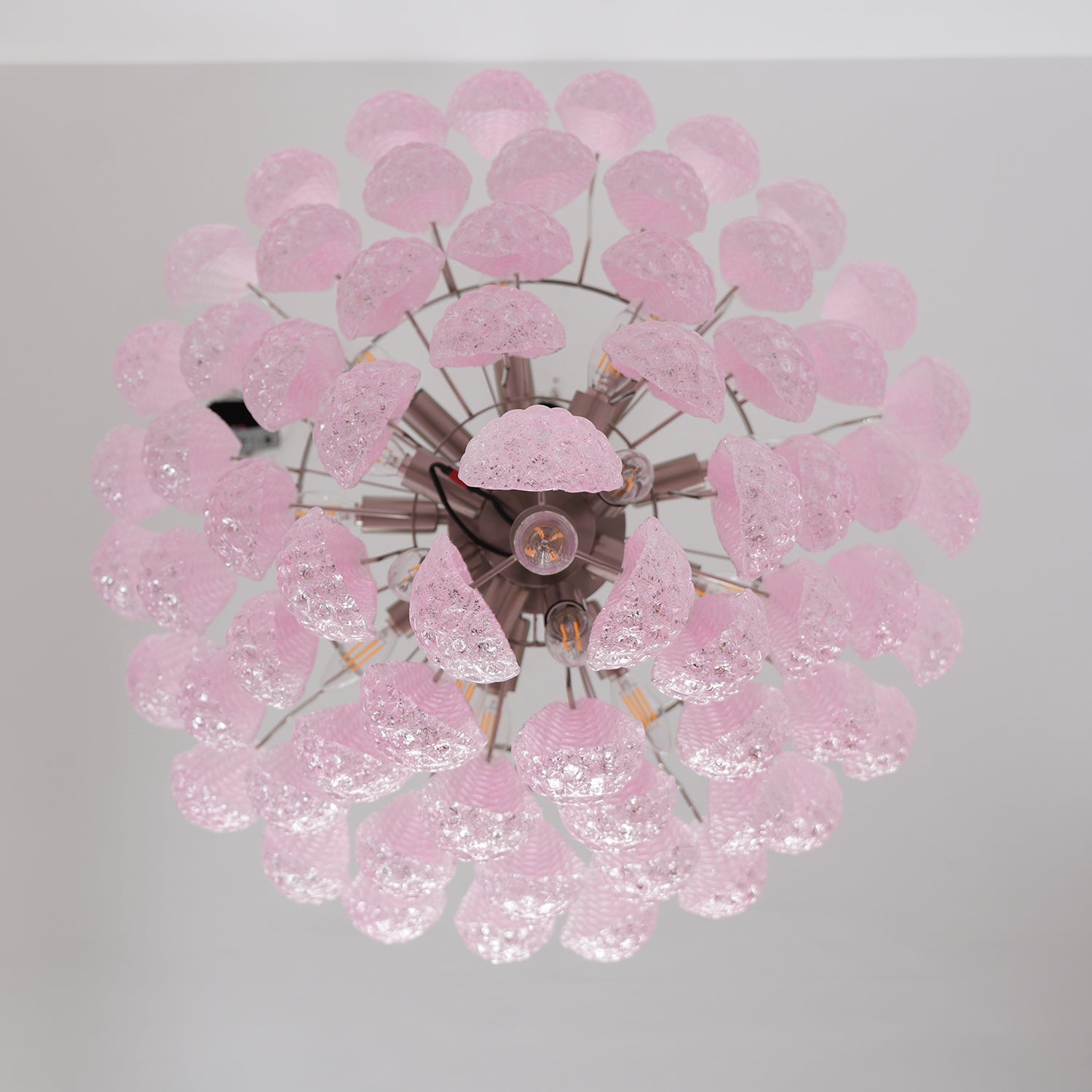 Aurora Chandelier Pink Droplet Murano Glass Diamond Pattern Waterfall - Blowlighting