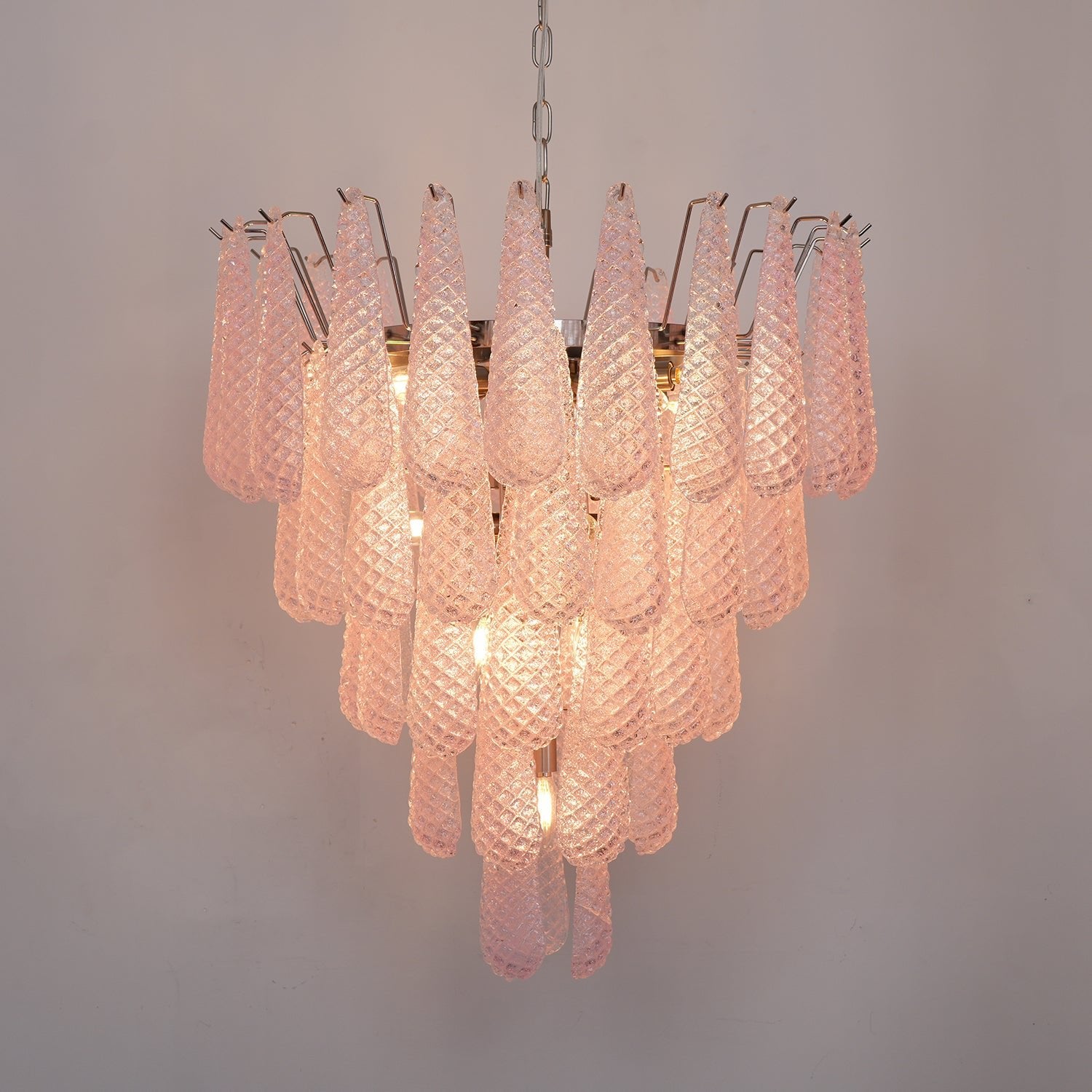 Aurora Chandelier Pink Droplet Murano Glass Diamond Pattern Waterfall - Blowlighting