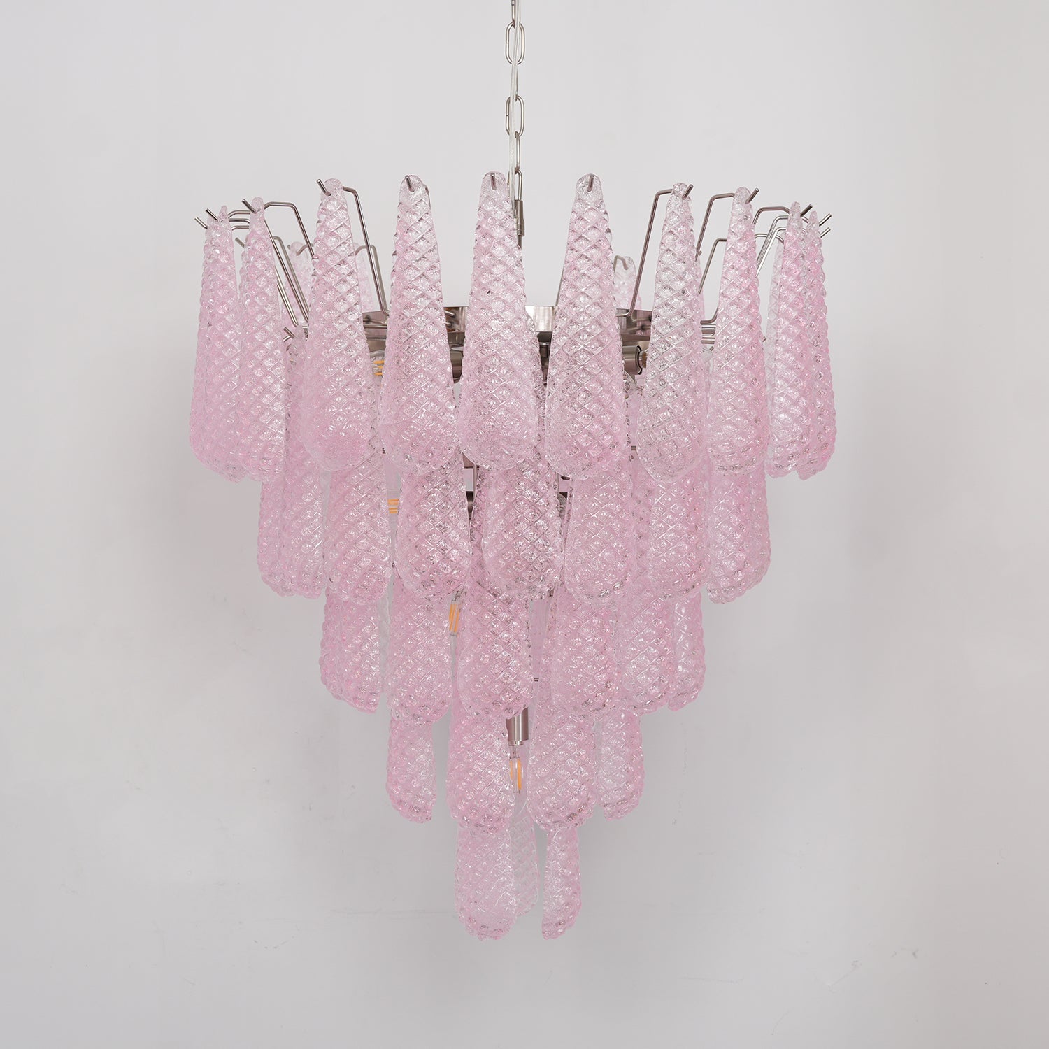 Aurora Chandelier Pink Droplet Murano Glass Diamond Pattern Waterfall - Blowlighting