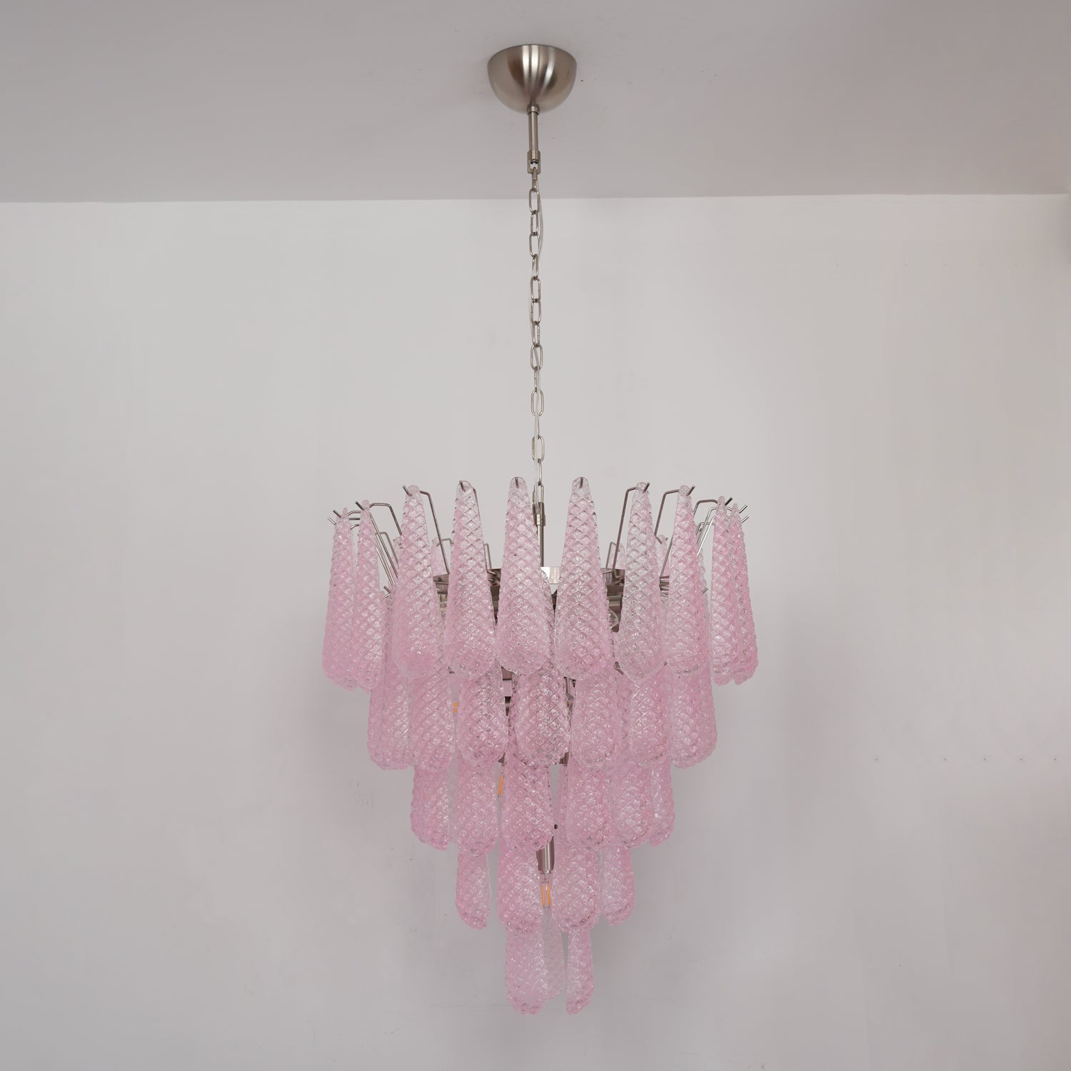 Aurora Chandelier Pink Droplet Murano Glass Diamond Pattern Waterfall - Blowlighting