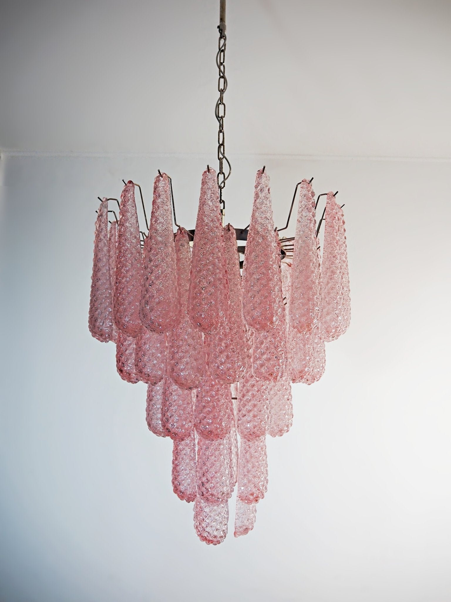 Aurora Chandelier Pink Droplet Murano Glass Diamond Pattern Waterfall - Blowlighting