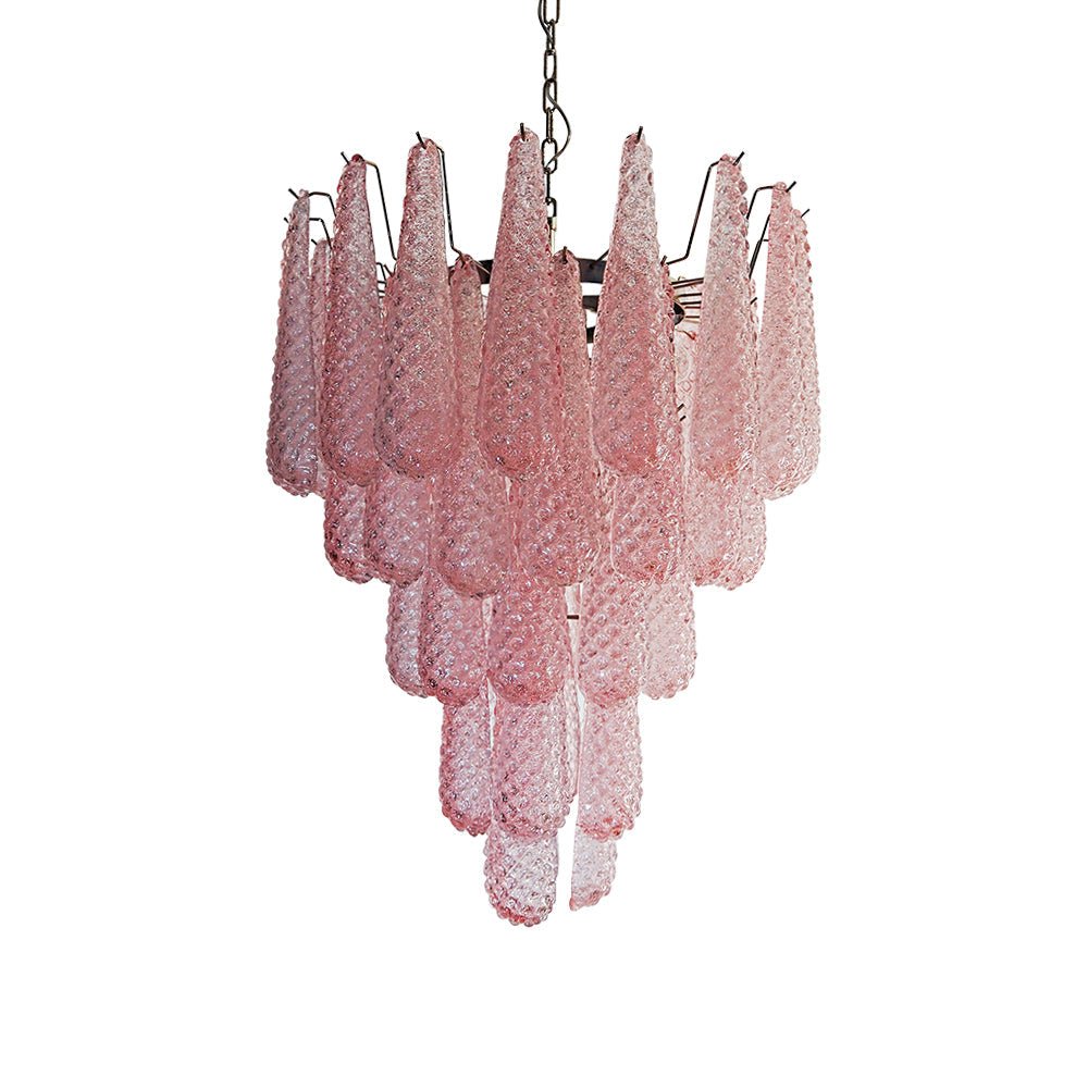 Aurora Chandelier Pink Droplet Murano Glass Diamond Pattern Waterfall - Blowlighting