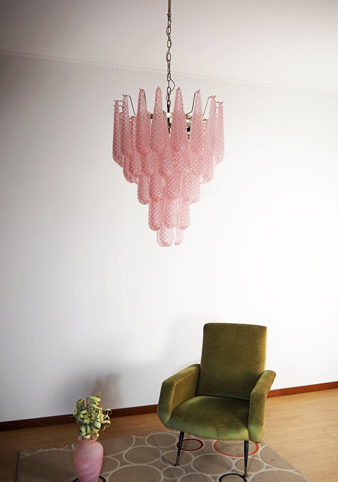 Aurora Chandelier Pink Droplet Murano Glass Diamond Pattern Waterfall - Blowlighting
