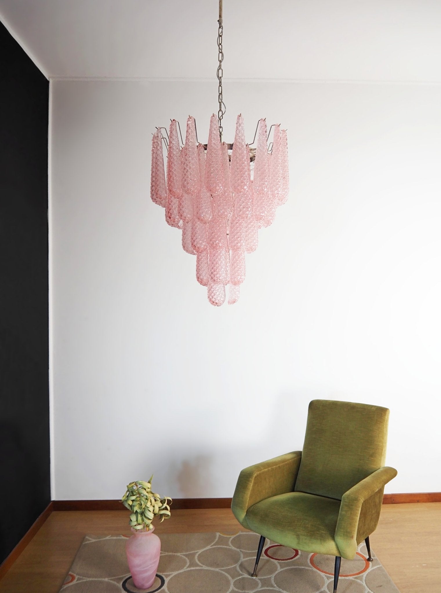 Aurora Chandelier Pink Droplet Murano Glass Diamond Pattern Waterfall - Blowlighting