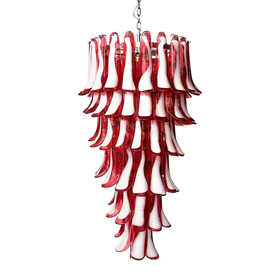 Aurora Chandelier Red White Murano Spiral Petals - Blowlighting