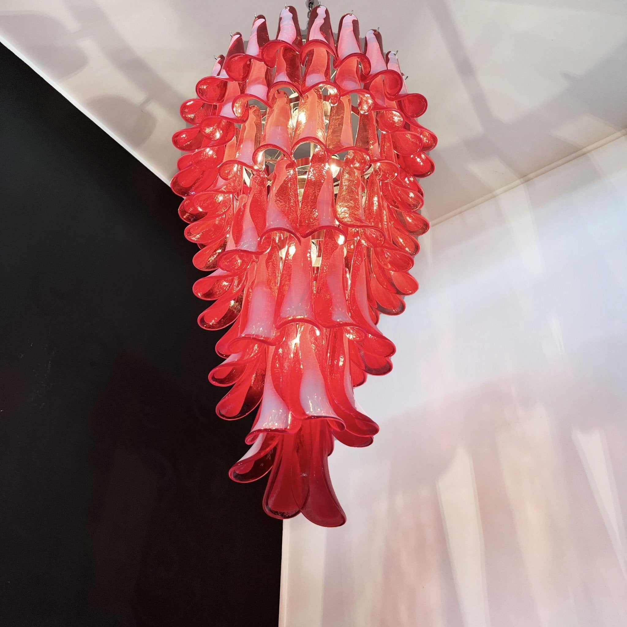 Aurora Chandelier Red White Murano Spiral Petals - Blowlighting