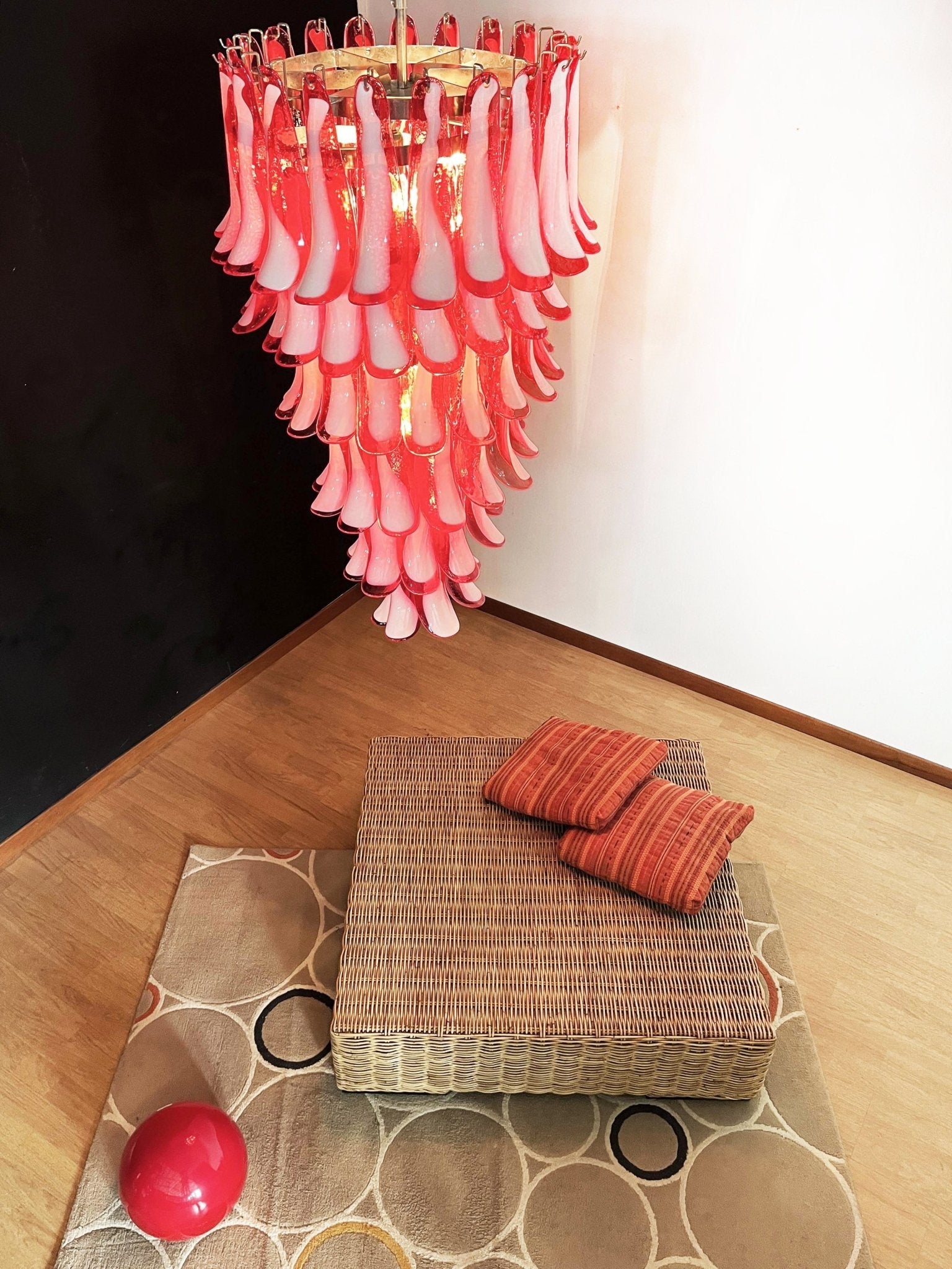 Aurora Chandelier Red White Murano Spiral Petals - Blowlighting