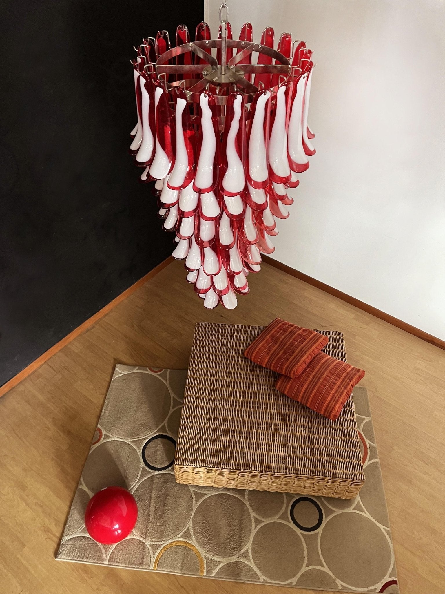 Aurora Chandelier Red White Murano Spiral Petals - Blowlighting