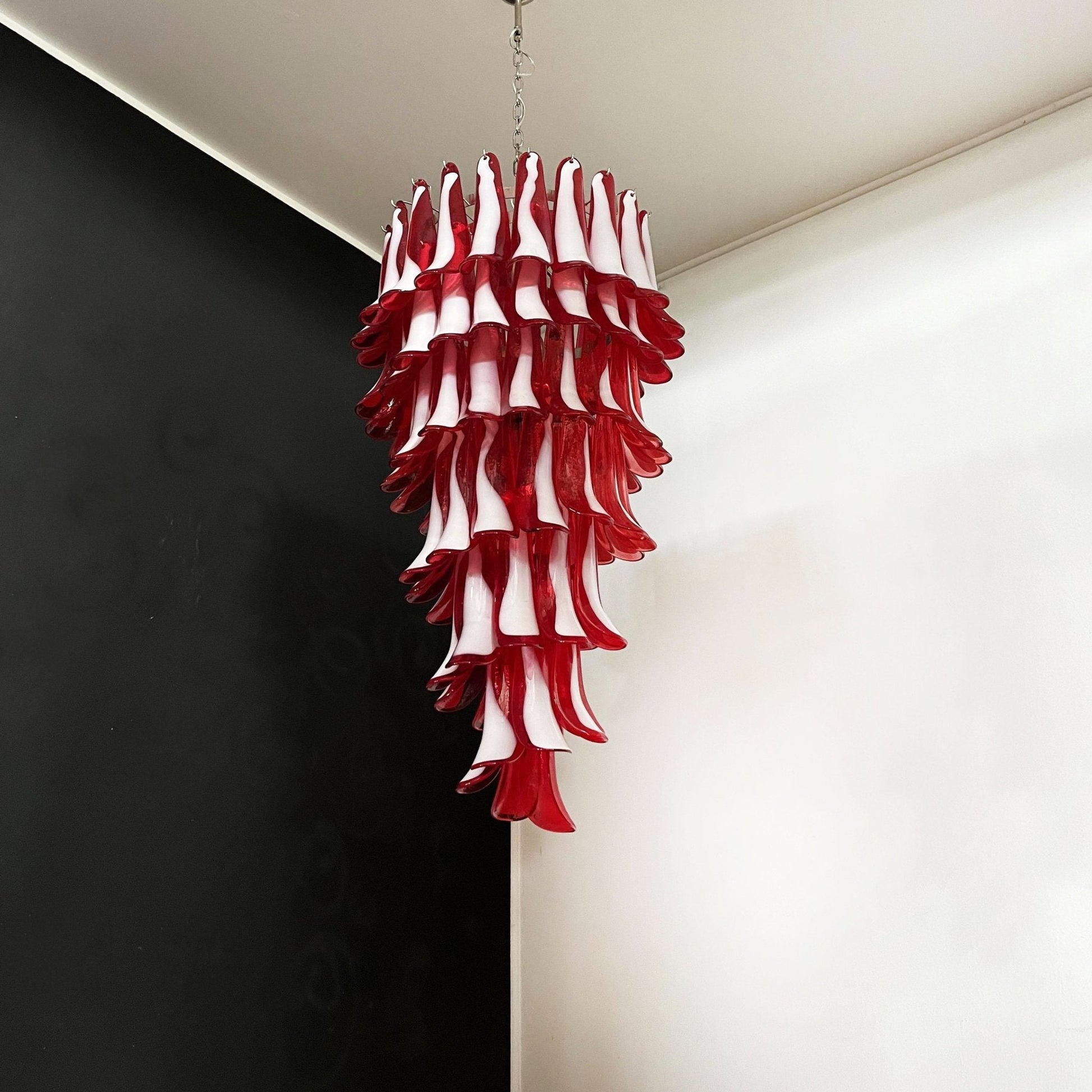 Aurora Chandelier Red White Murano Spiral Petals - Blowlighting