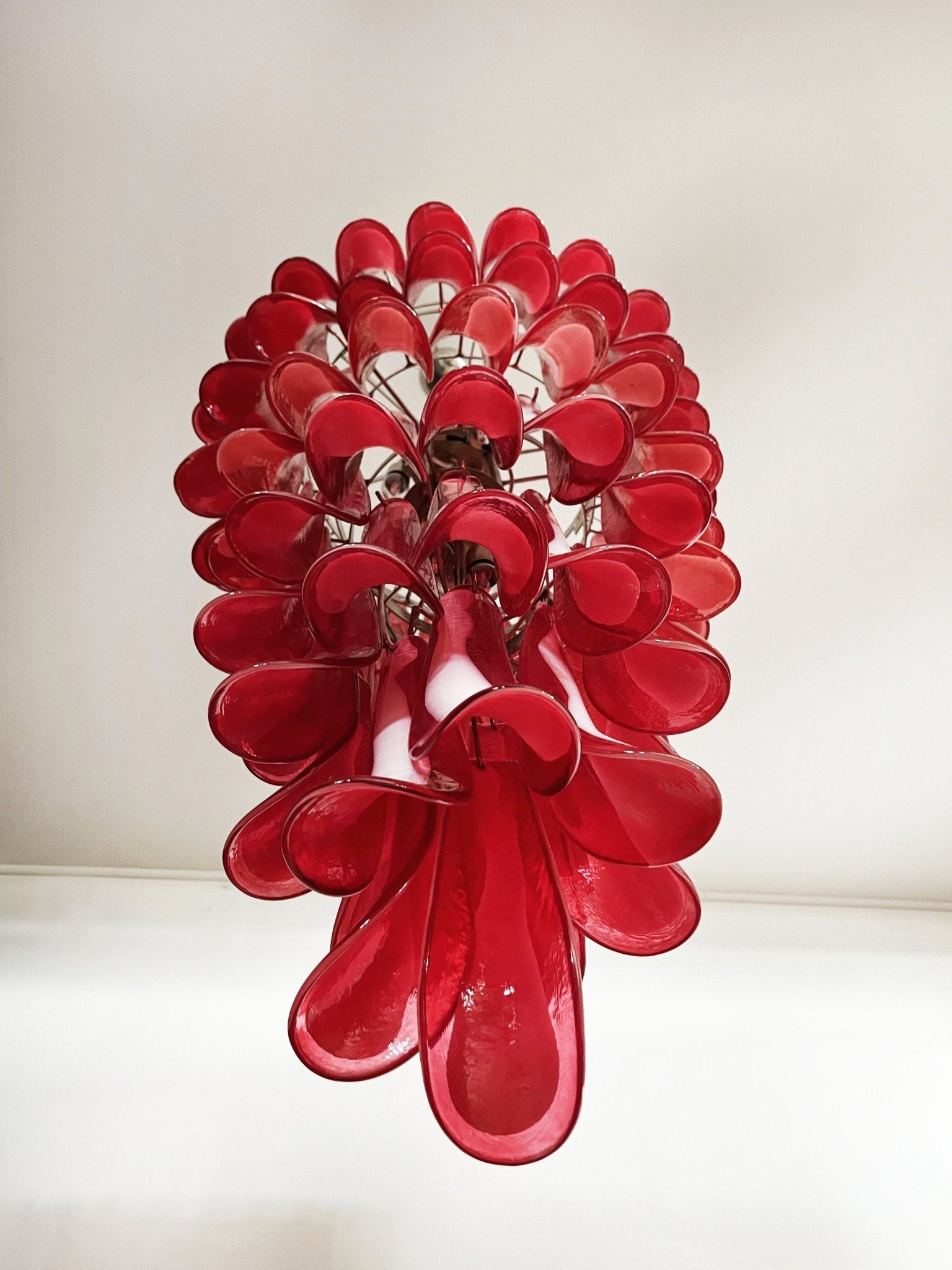 Aurora Chandelier Red White Murano Spiral Petals - Blowlighting