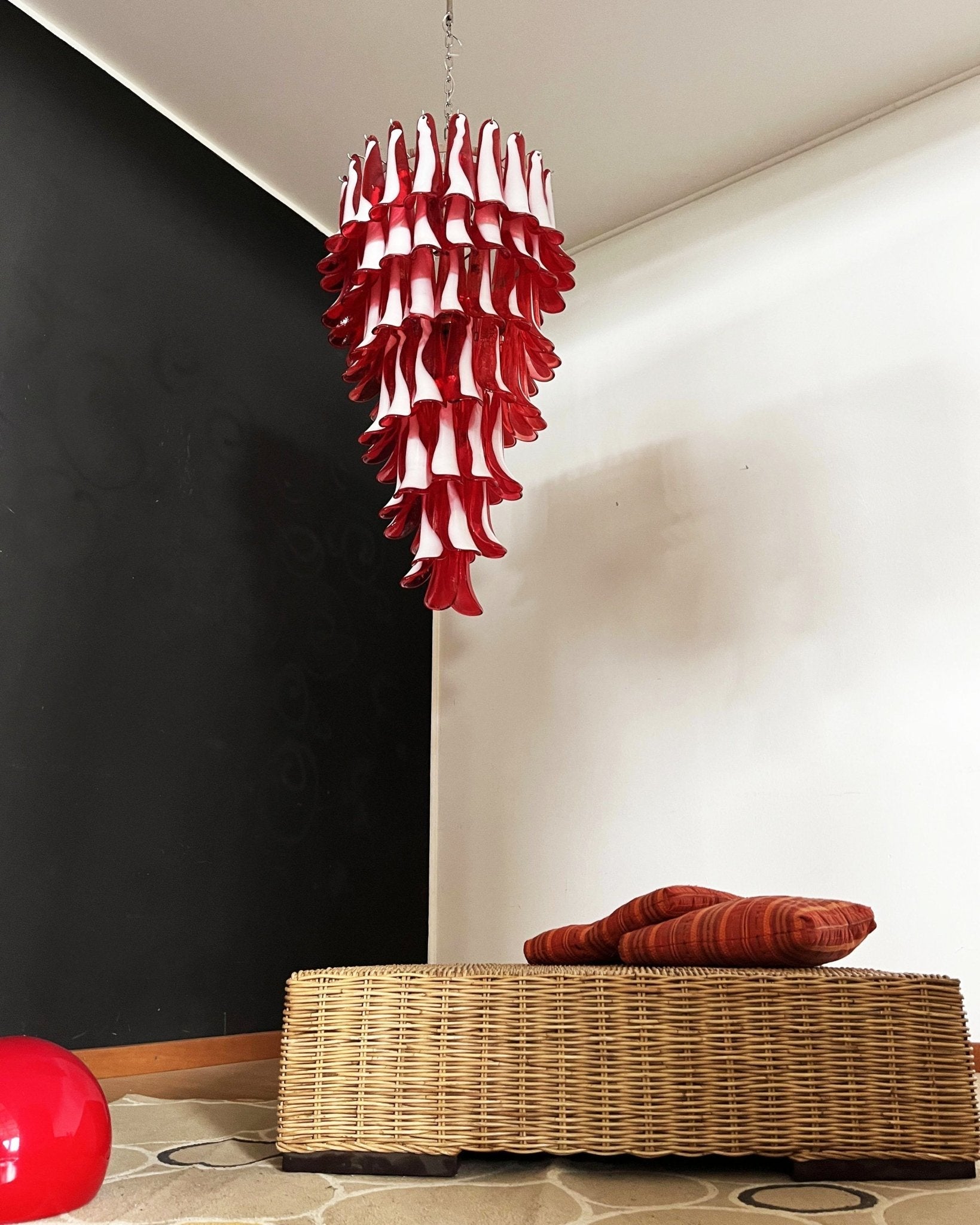Aurora Chandelier Red White Murano Spiral Petals - Blowlighting