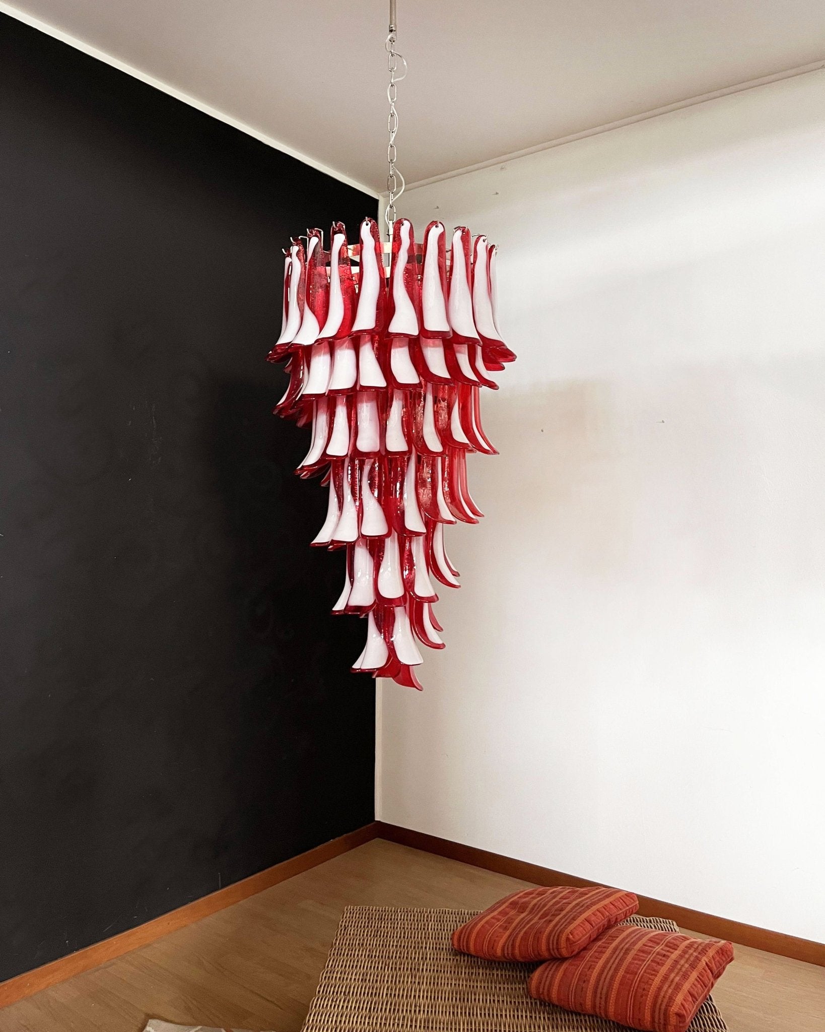 Aurora Chandelier Red White Murano Spiral Petals - Blowlighting