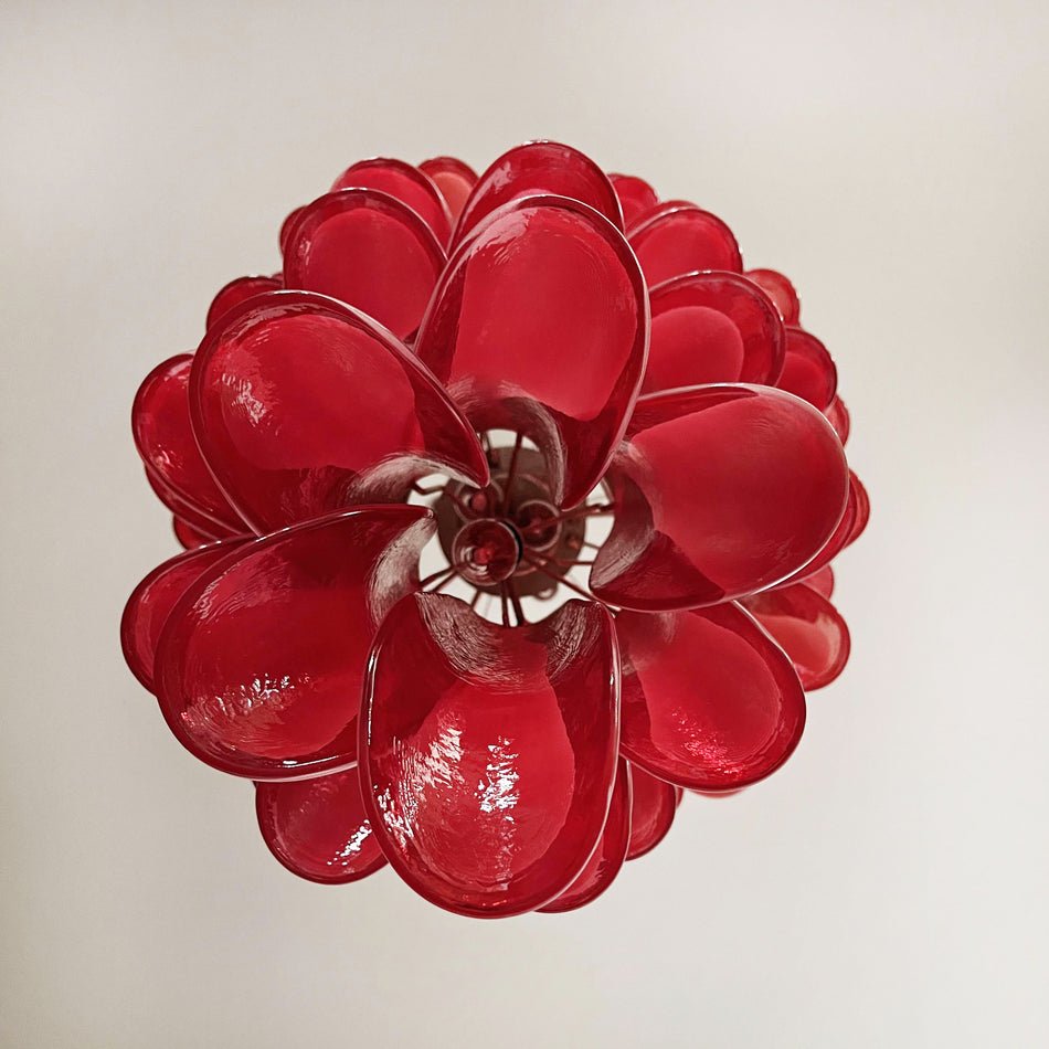 Aurora Chandelier Red White Murano Spiral Petals - Blowlighting