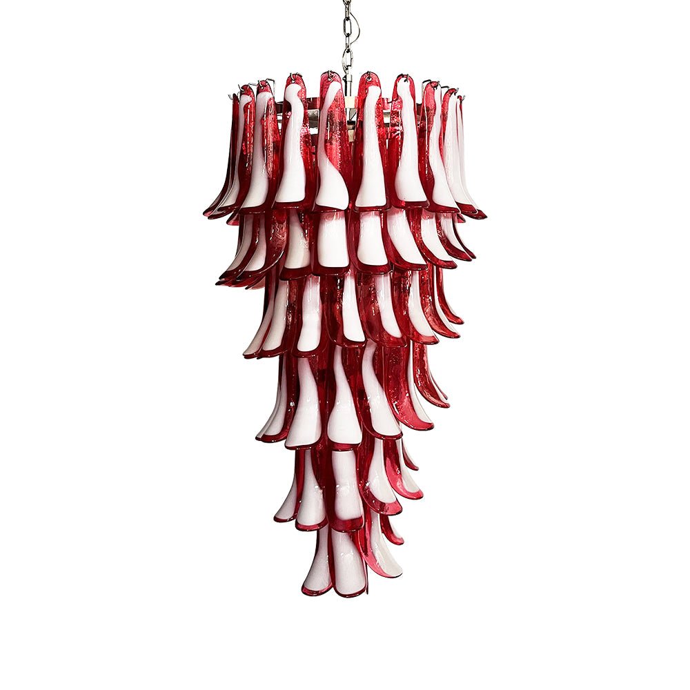 Aurora Chandelier Red White Murano Spiral Petals - Blowlighting