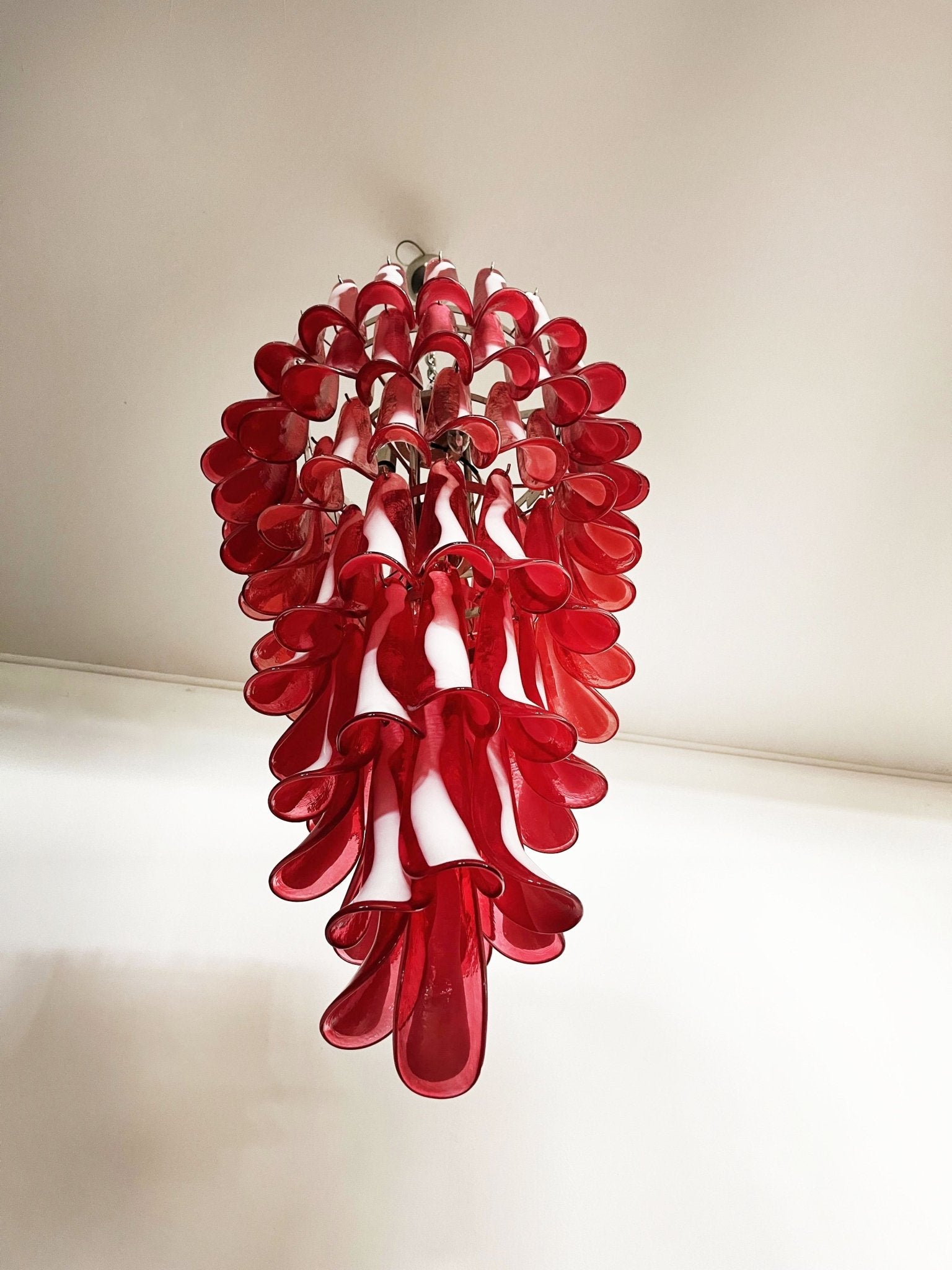 Aurora Chandelier Red White Murano Spiral Petals - Blowlighting