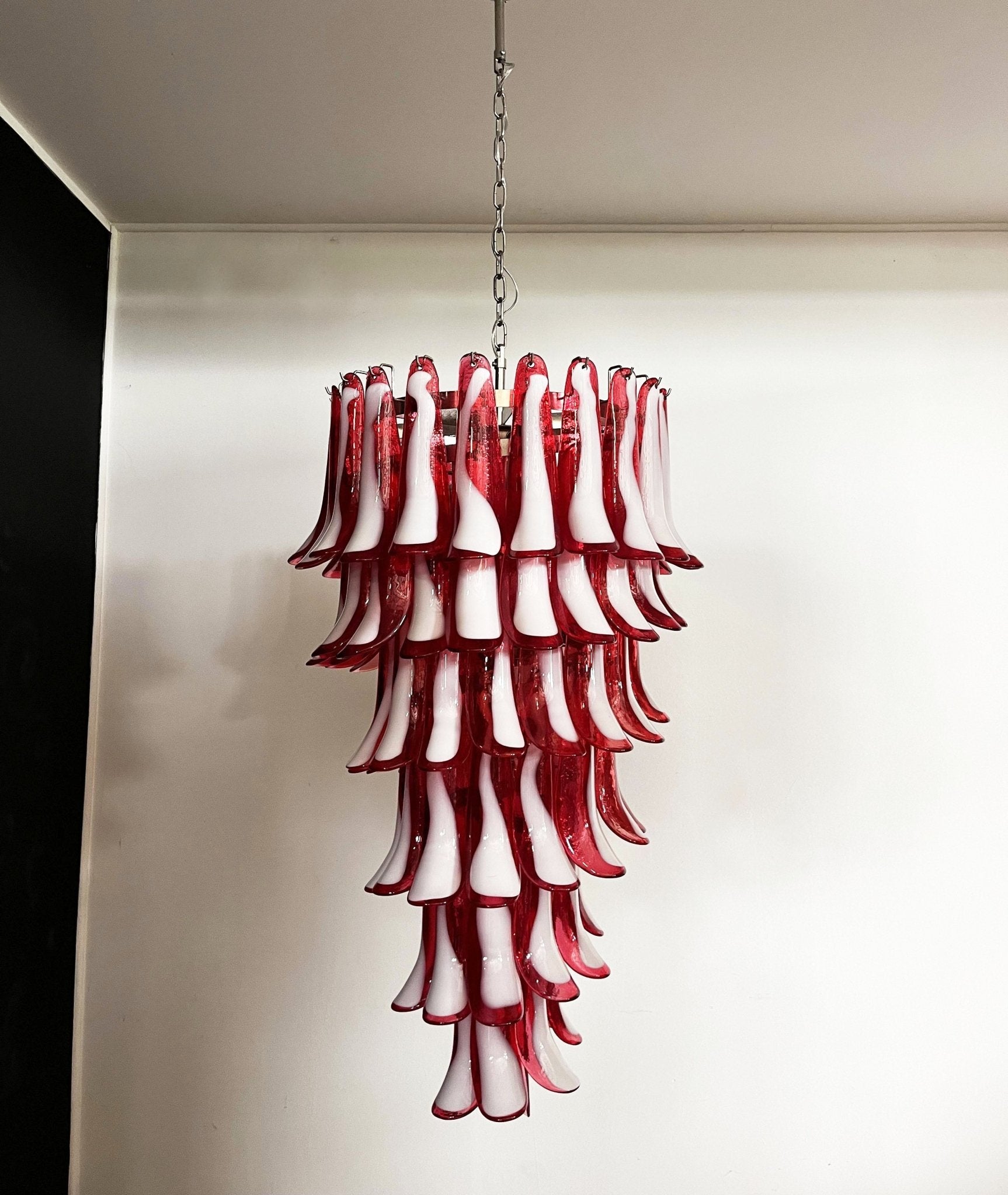 Aurora Chandelier Red White Murano Spiral Petals - Blowlighting