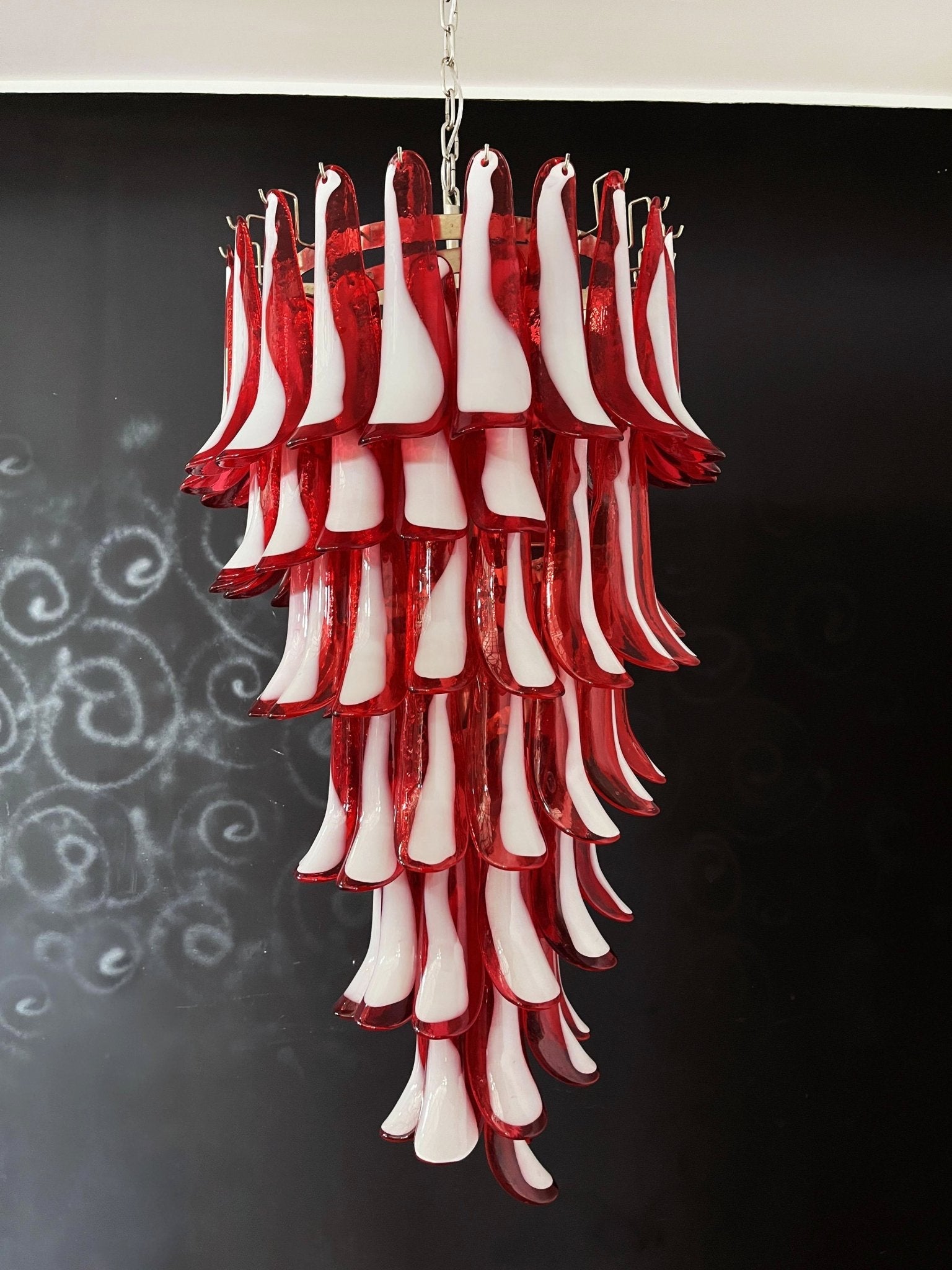 Aurora Chandelier Red White Murano Spiral Petals - Blowlighting