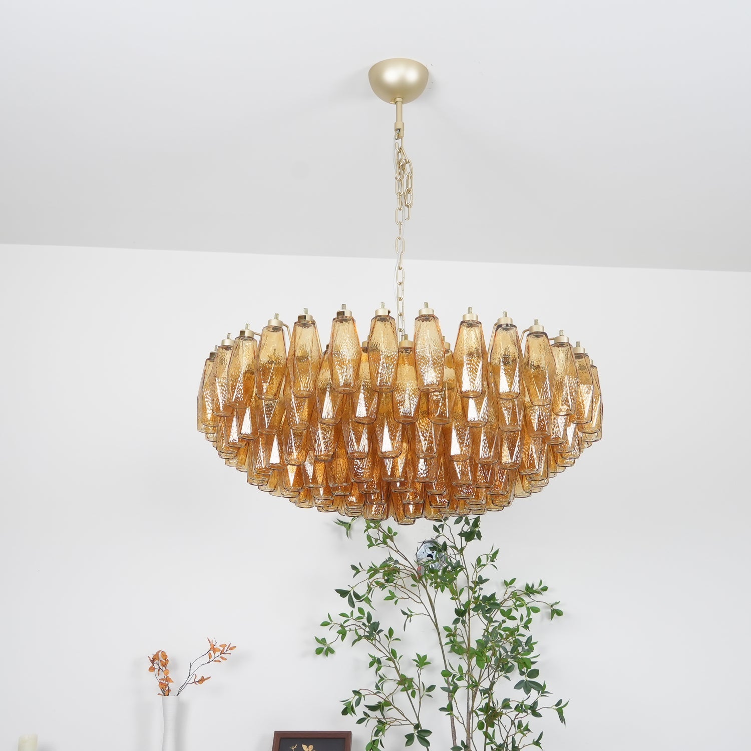 Murano Chandelier Amber Layered Oval - Blowlighting