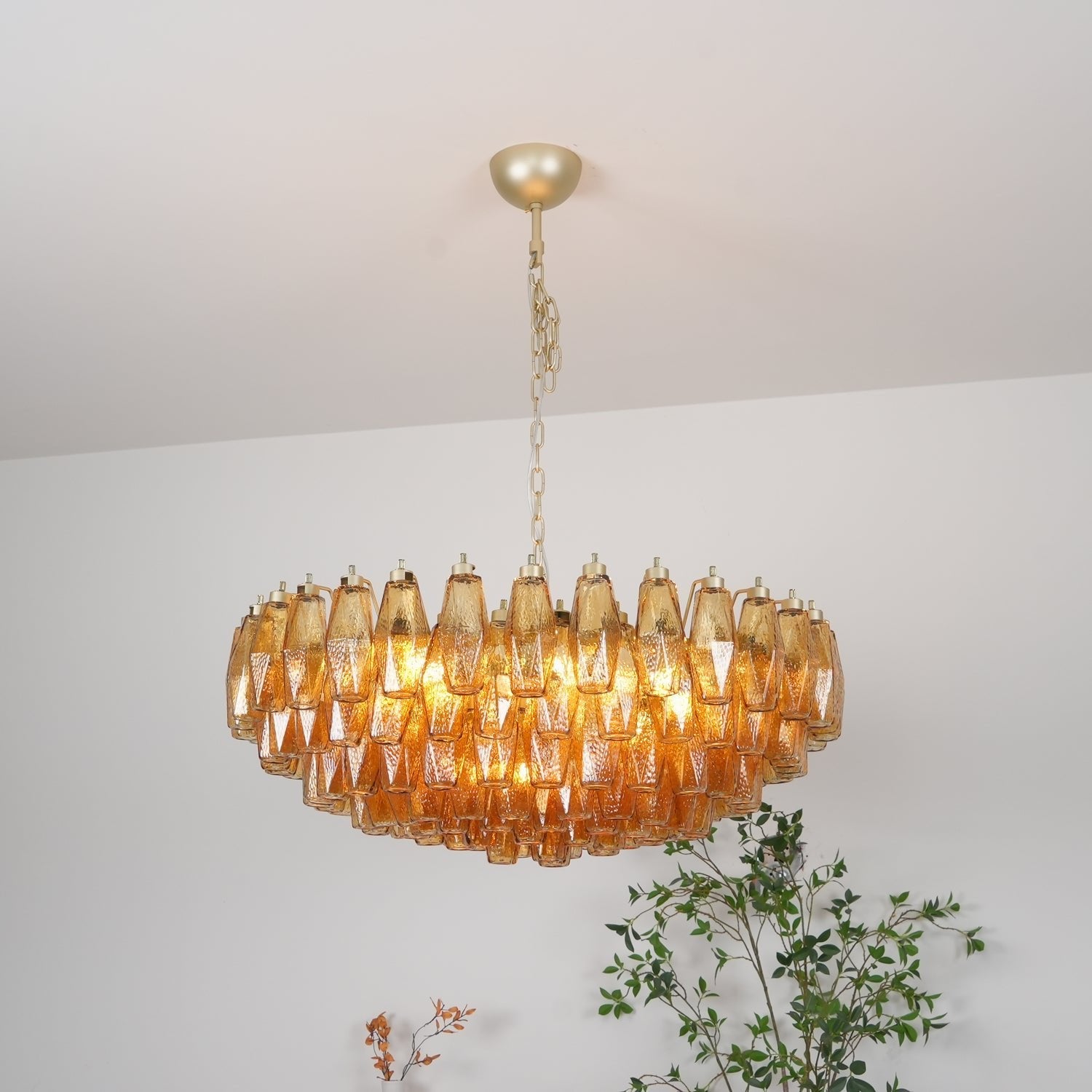 Murano Chandelier Amber Layered Oval - Blowlighting