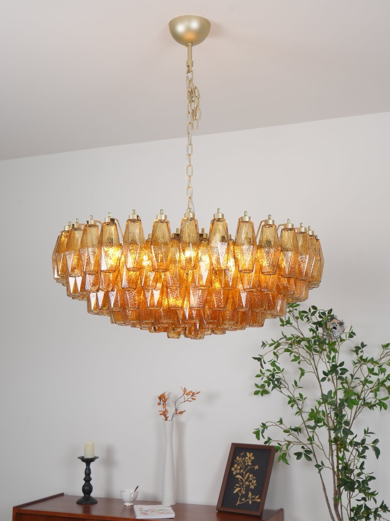 Murano Chandelier Amber Layered Oval - Blowlighting