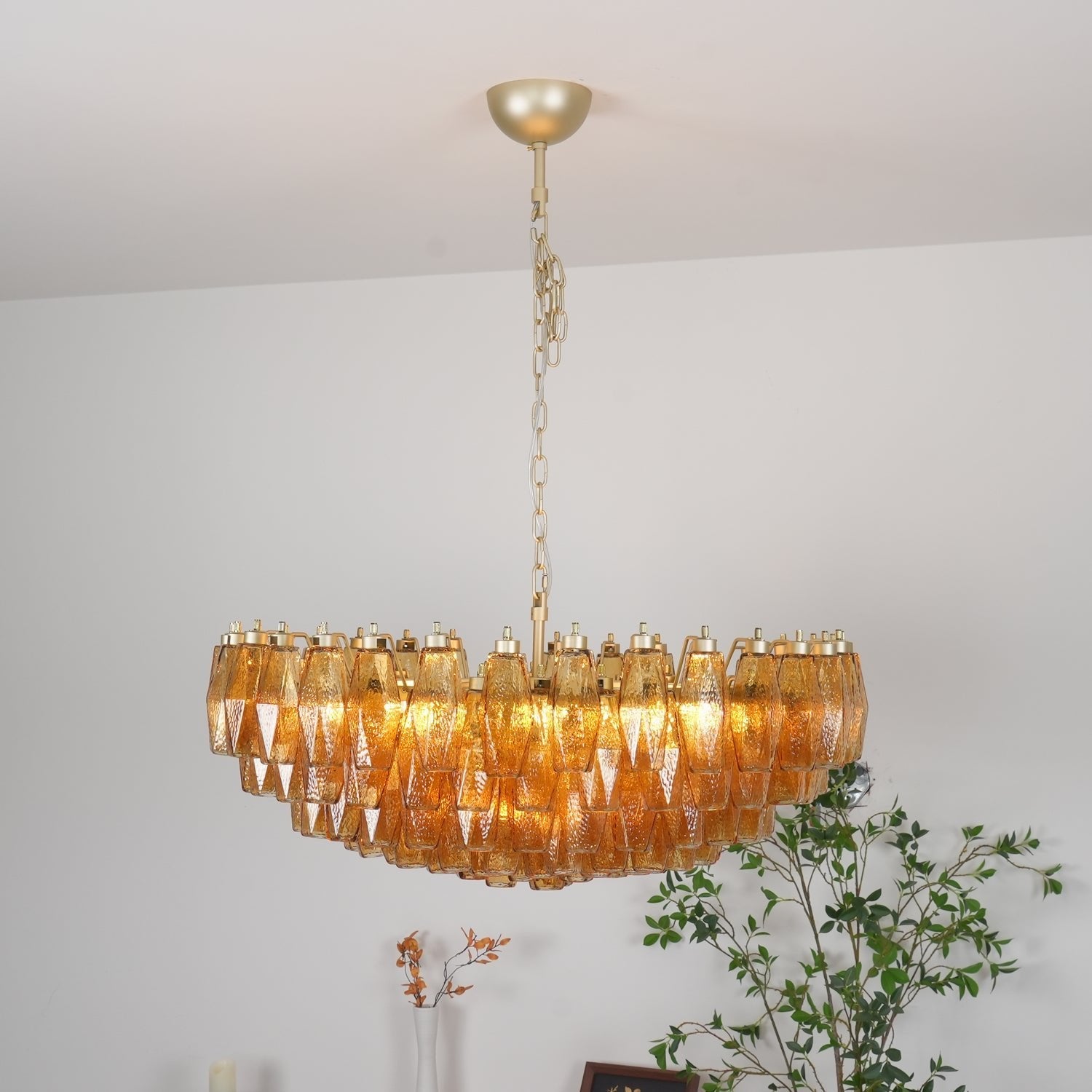 Murano Chandelier Amber Layered Oval - Blowlighting