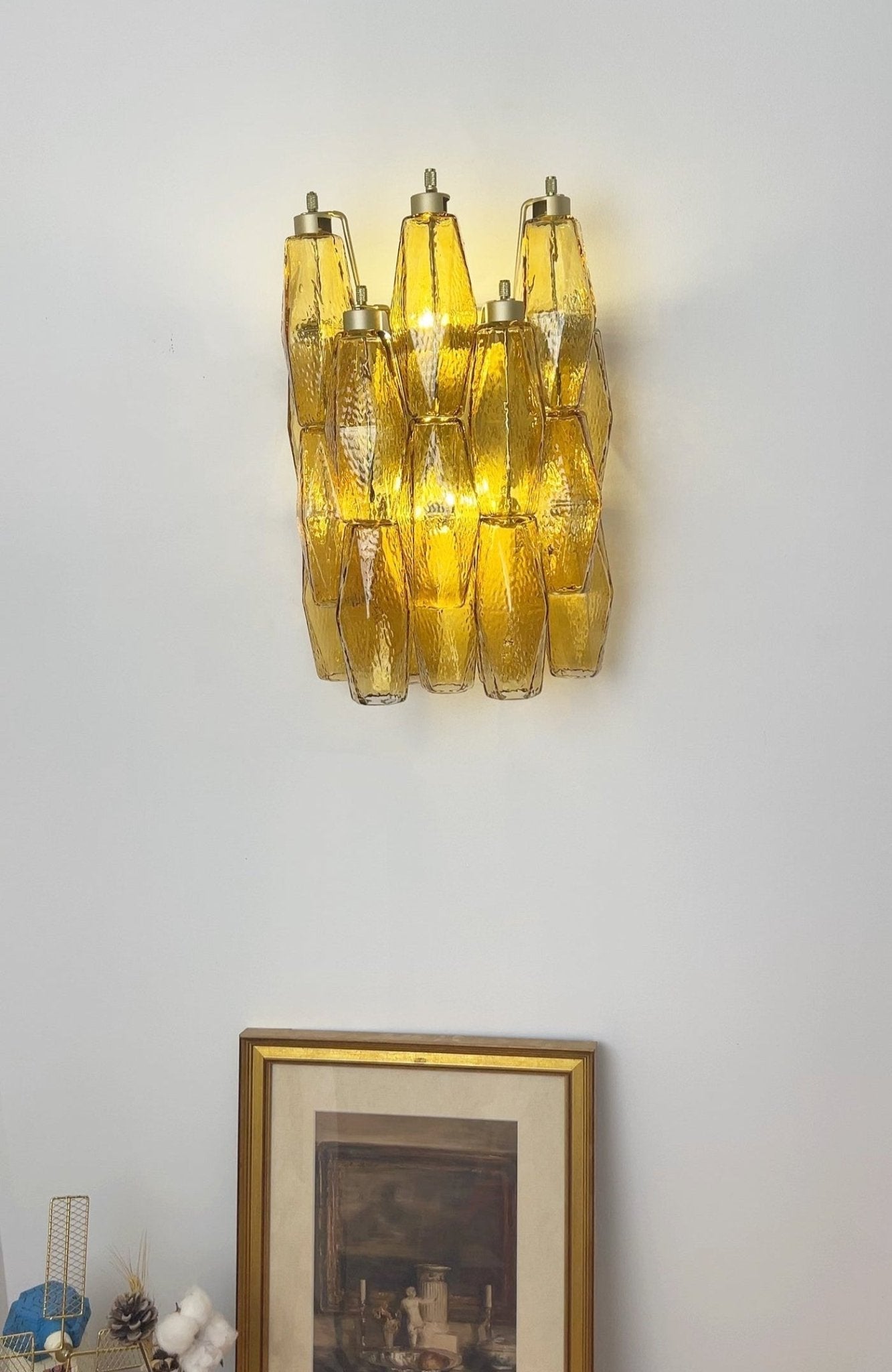 Aurora Wall Lamp Amber Rhombus Glass Geometric Murano Warmth - Blowlighting