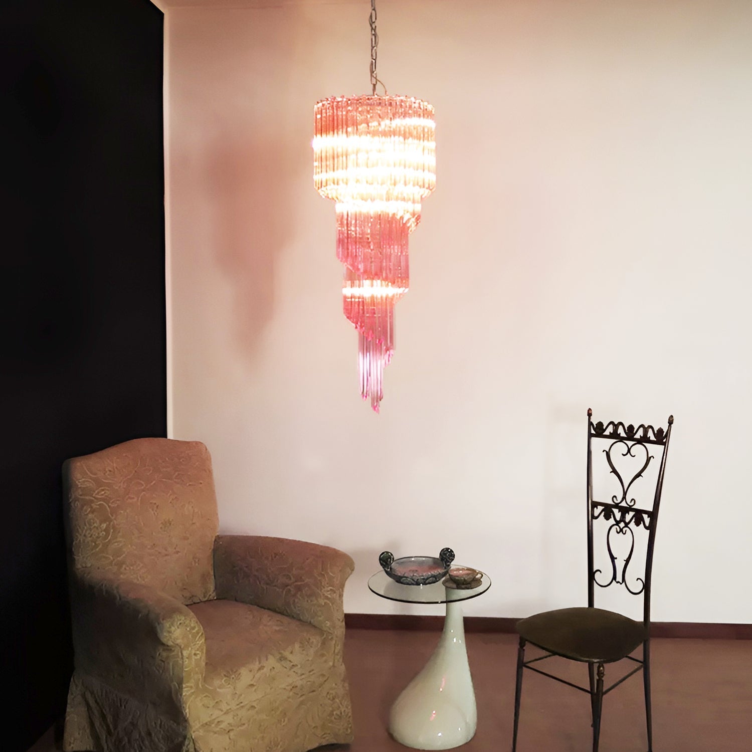 Aurora Chandelier Spiral Pink Prism Tiered - Blowlighting