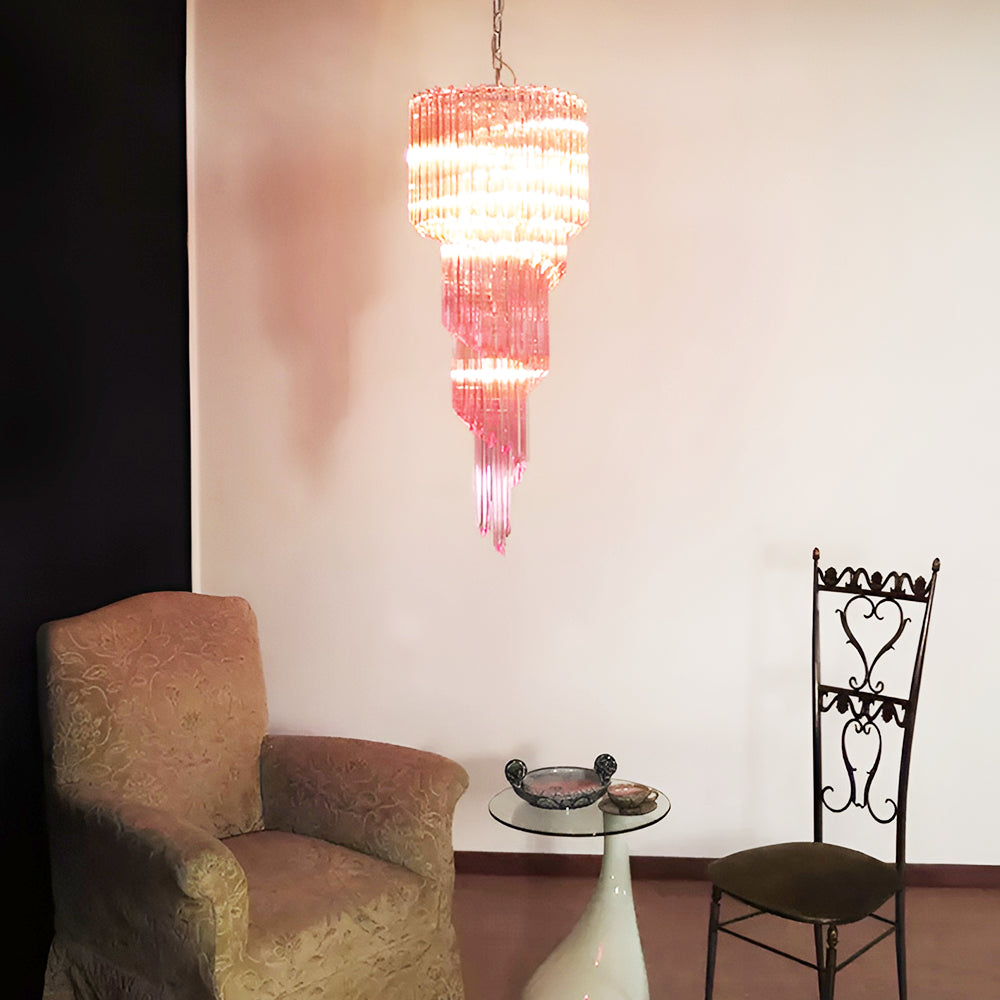 Aurora Chandelier Spiral Pink Prism Tiered - Blowlighting