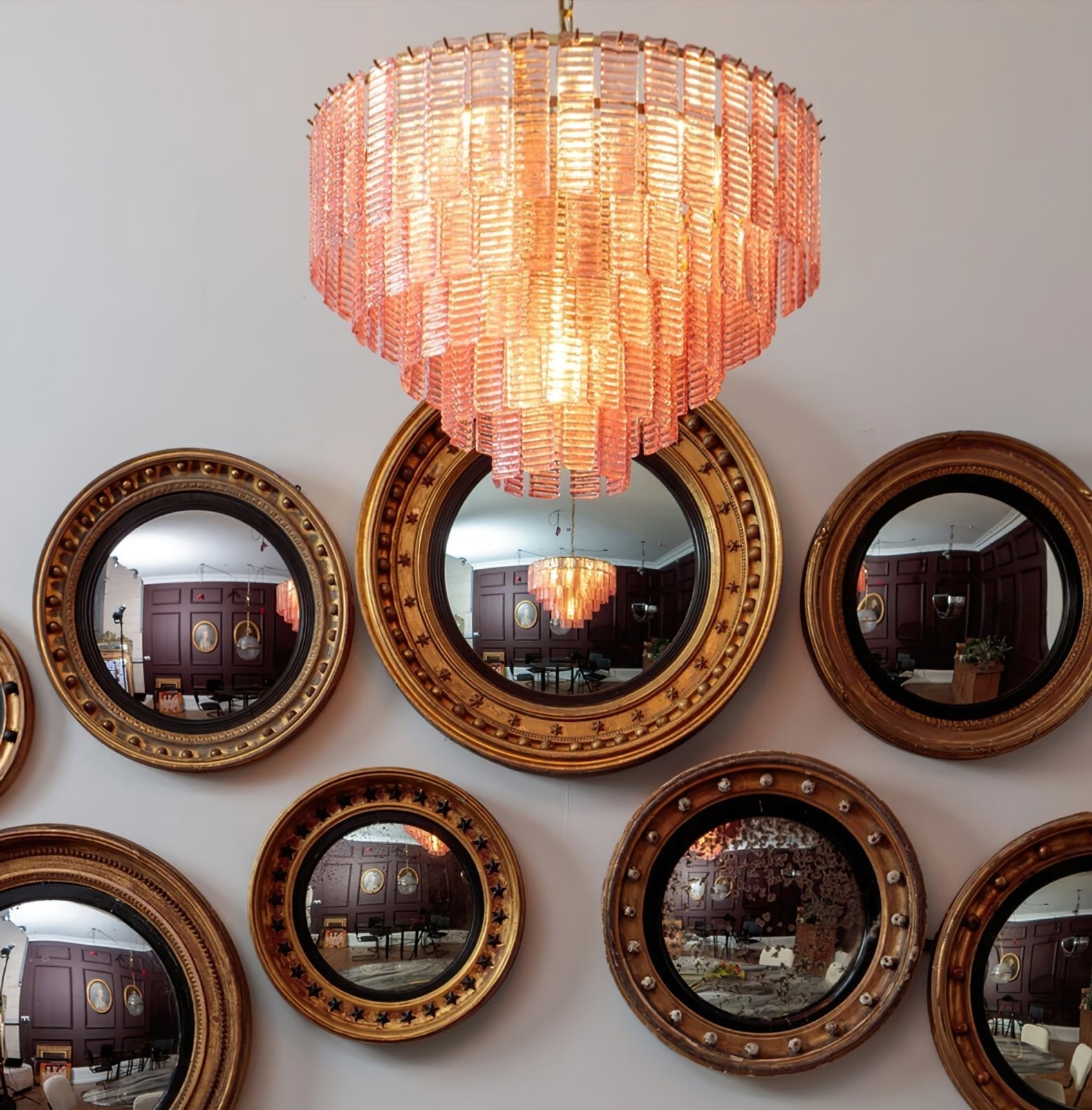 Aurora Chandelier Pink Murano Glass Layered Vintage Luxury - Blowlighting