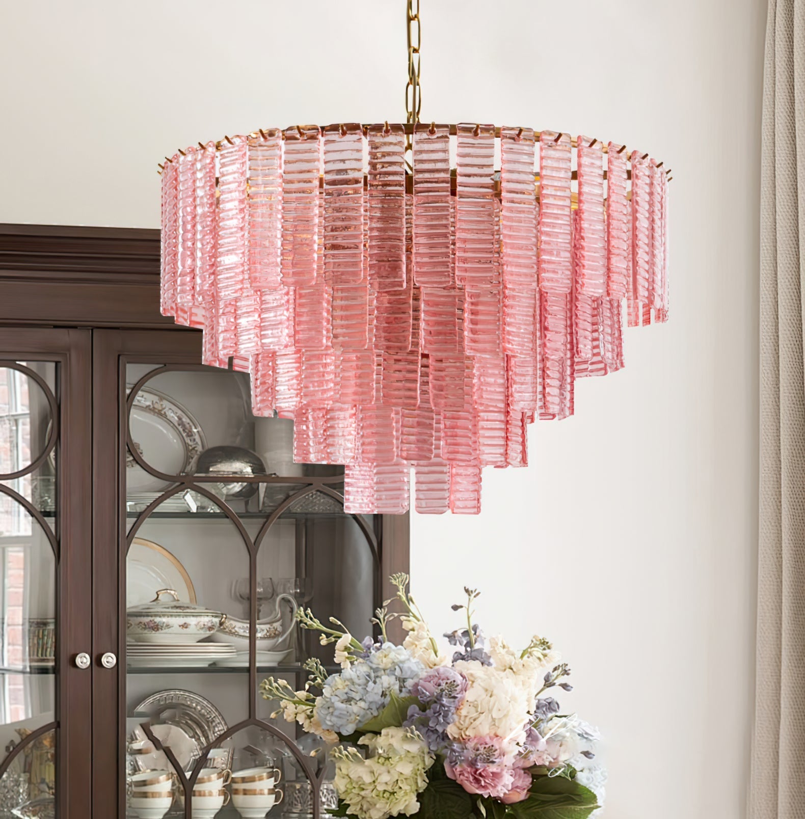 Aurora Chandelier Pink Murano Glass Layered Vintage Luxury - Blowlighting