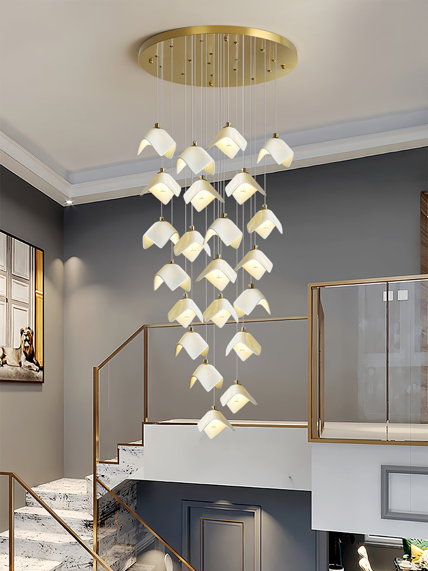 Cithayra Geometric Glass Brass Chandelier - Blowlighting